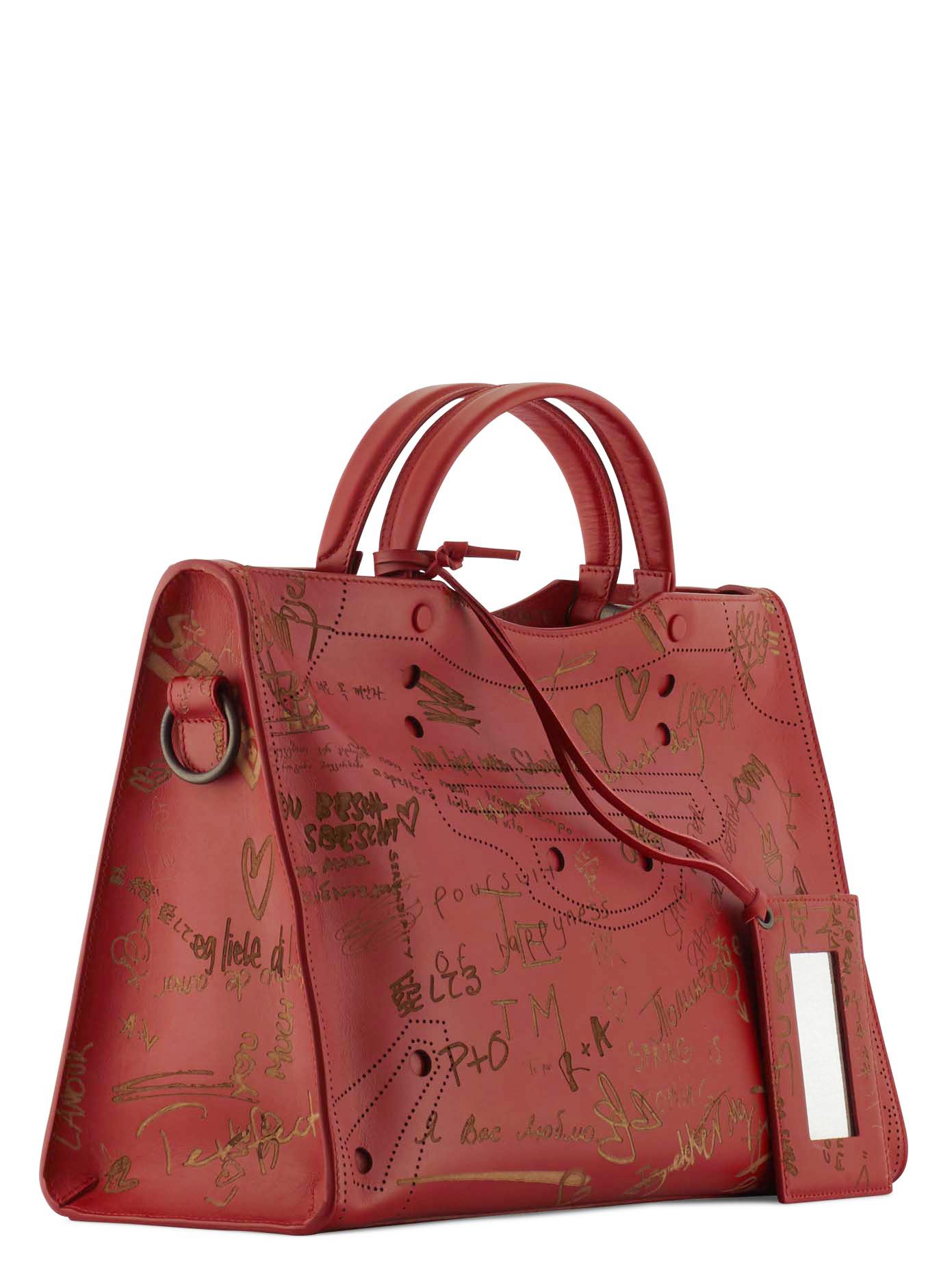 Lyst - Balenciaga Blackout City Love Leather Bag in Red