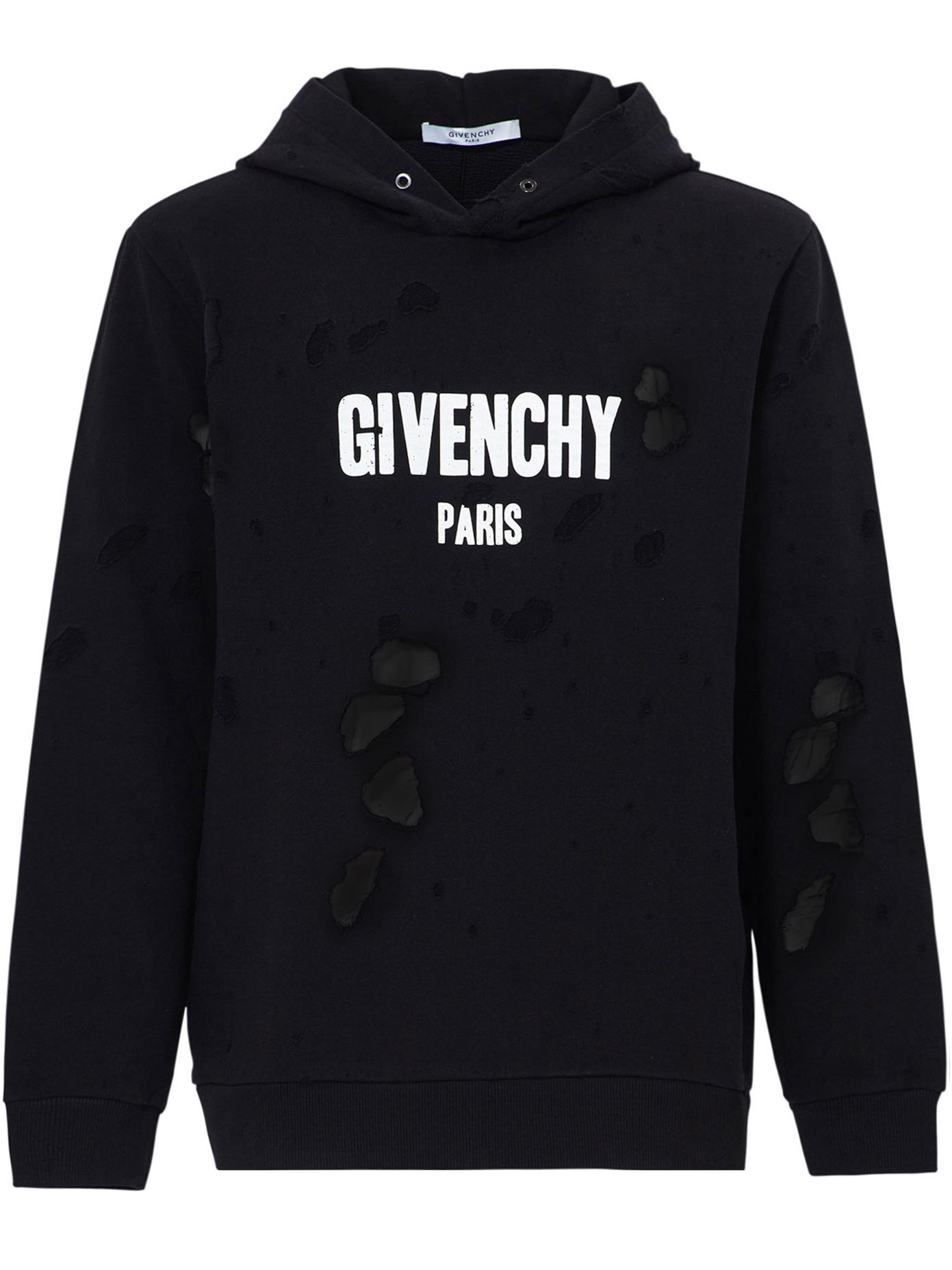 Lyst Givenchy  Distressed Logo print Hoodie  in Black for Men