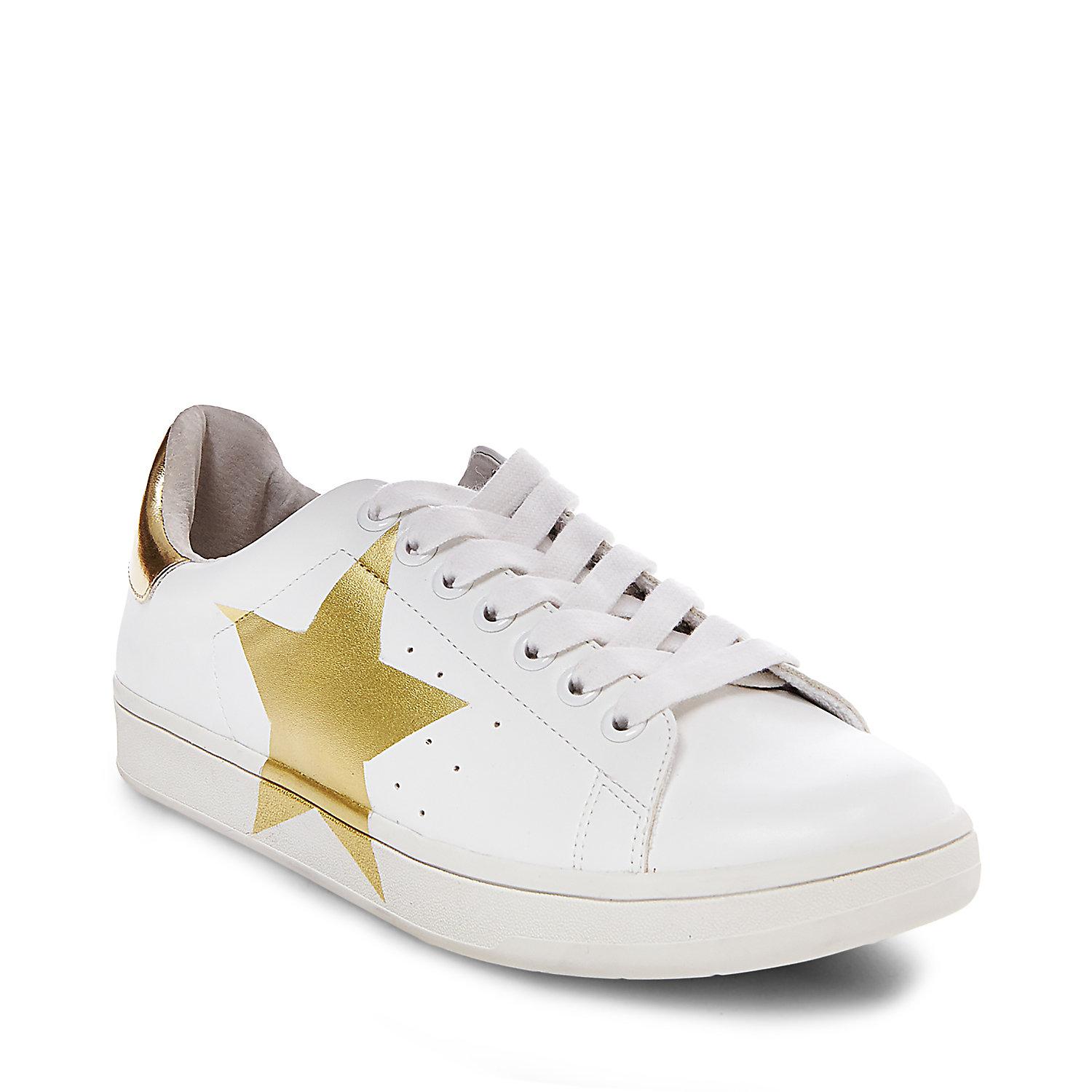 Steve Madden Rayner White And Gold Star Sneaker - Lyst