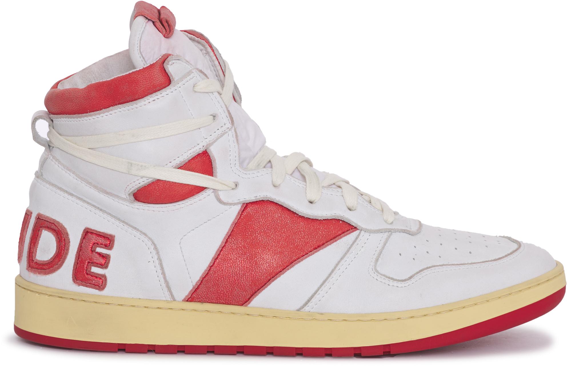 Rhude Leather Bball Hi-top Sneakers in WhiteRedNatural (White) for 