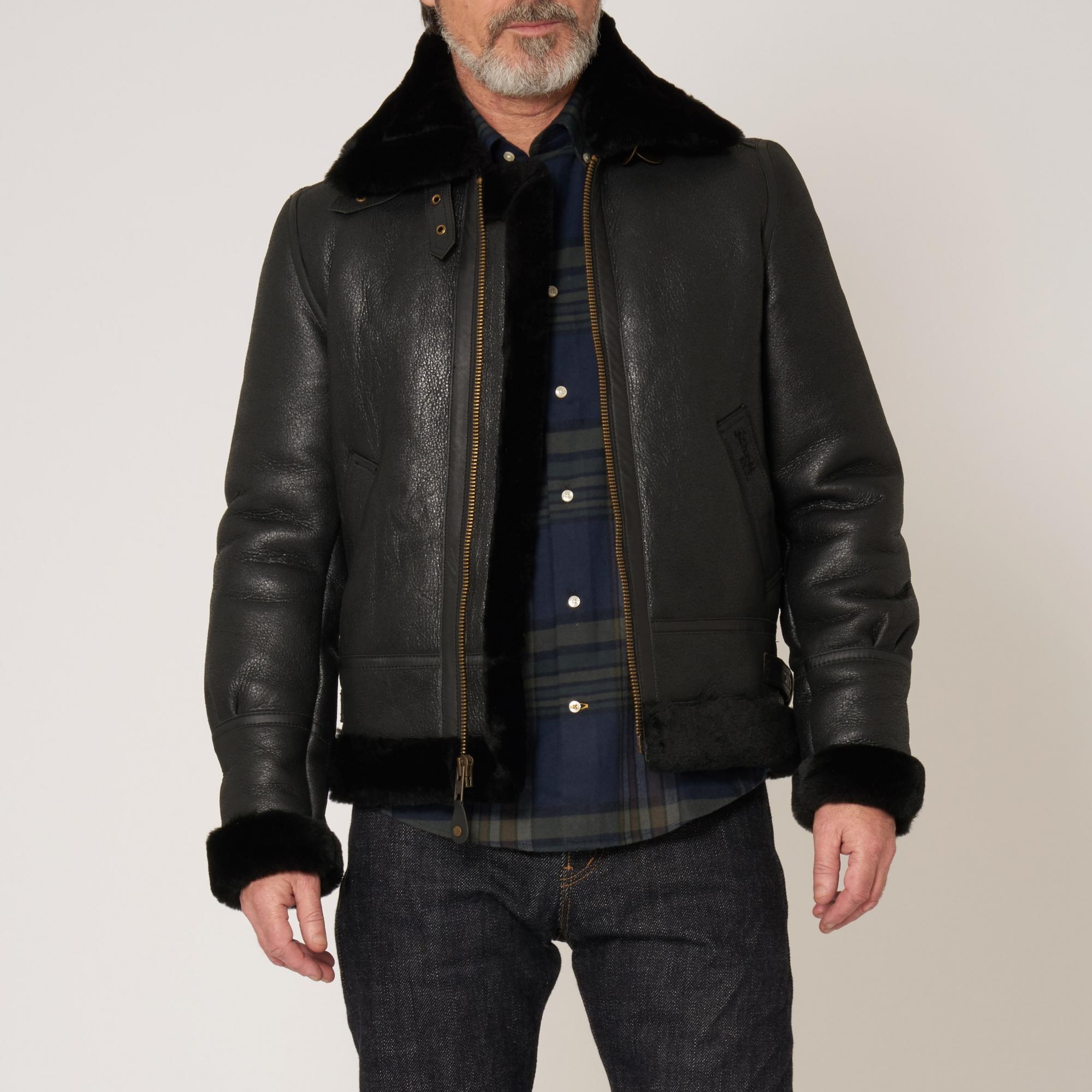 Lyst Schott Nyc Schott Bombardier Black Sheepskin Leather Jacket In Black For Men