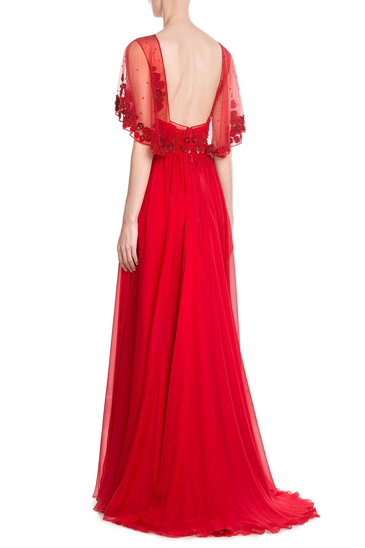 red embellished gown