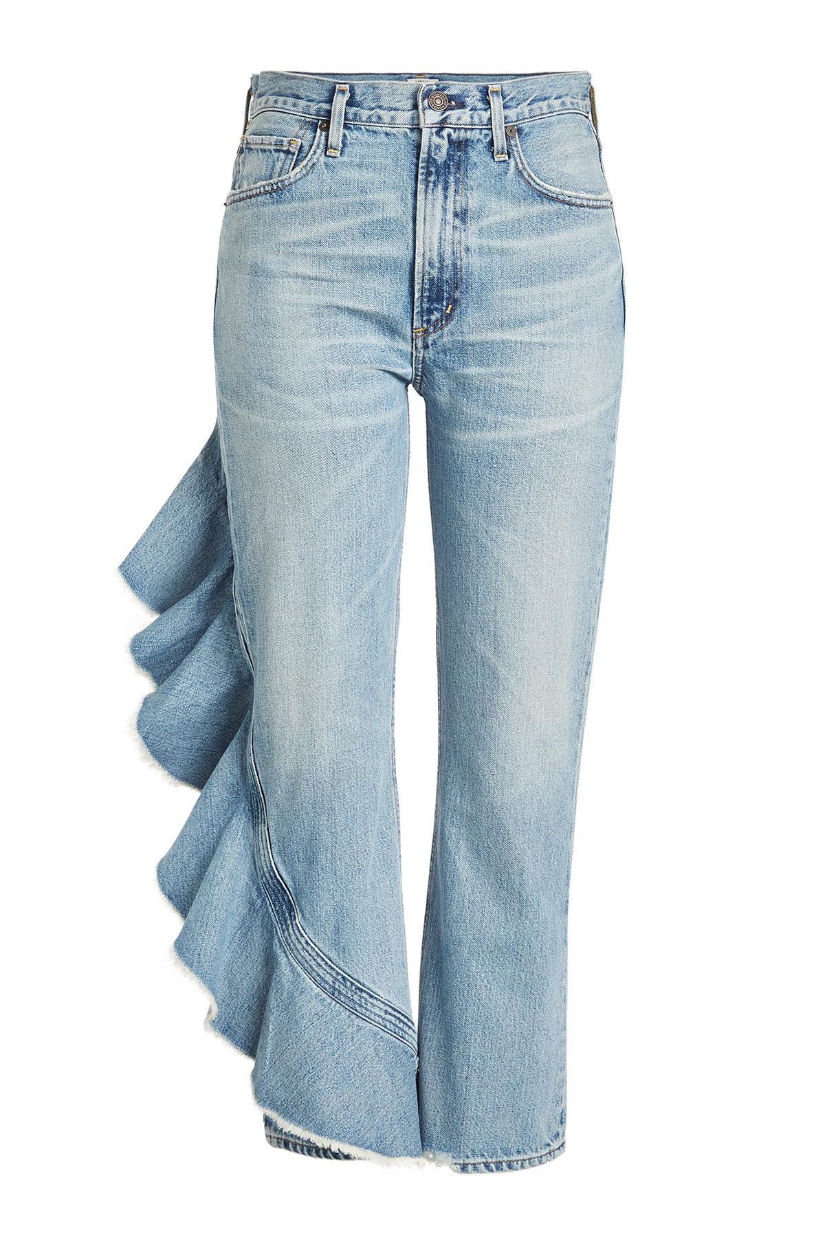 Lyst - Citizens Of Humanity Cropped Jeans With Ruffle Trim in Blue