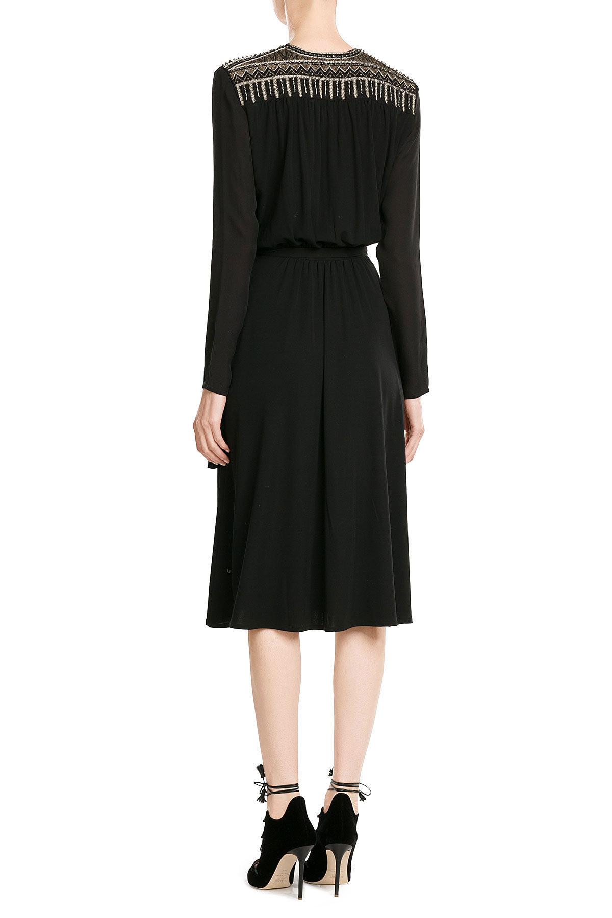 Lyst - Etro Wrap Dress With Embroidered And Embellished Detail in Black