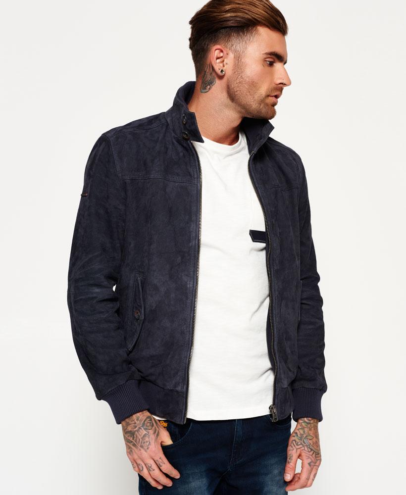 Download Superdry Premium Suede Harrington Jacket in Blue for Men ...