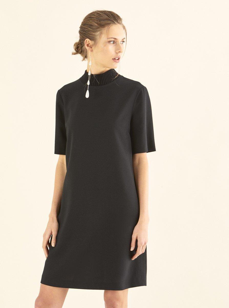 Lyst - Roman Neckline Detailed Short Sleeve Black Dress in Black
