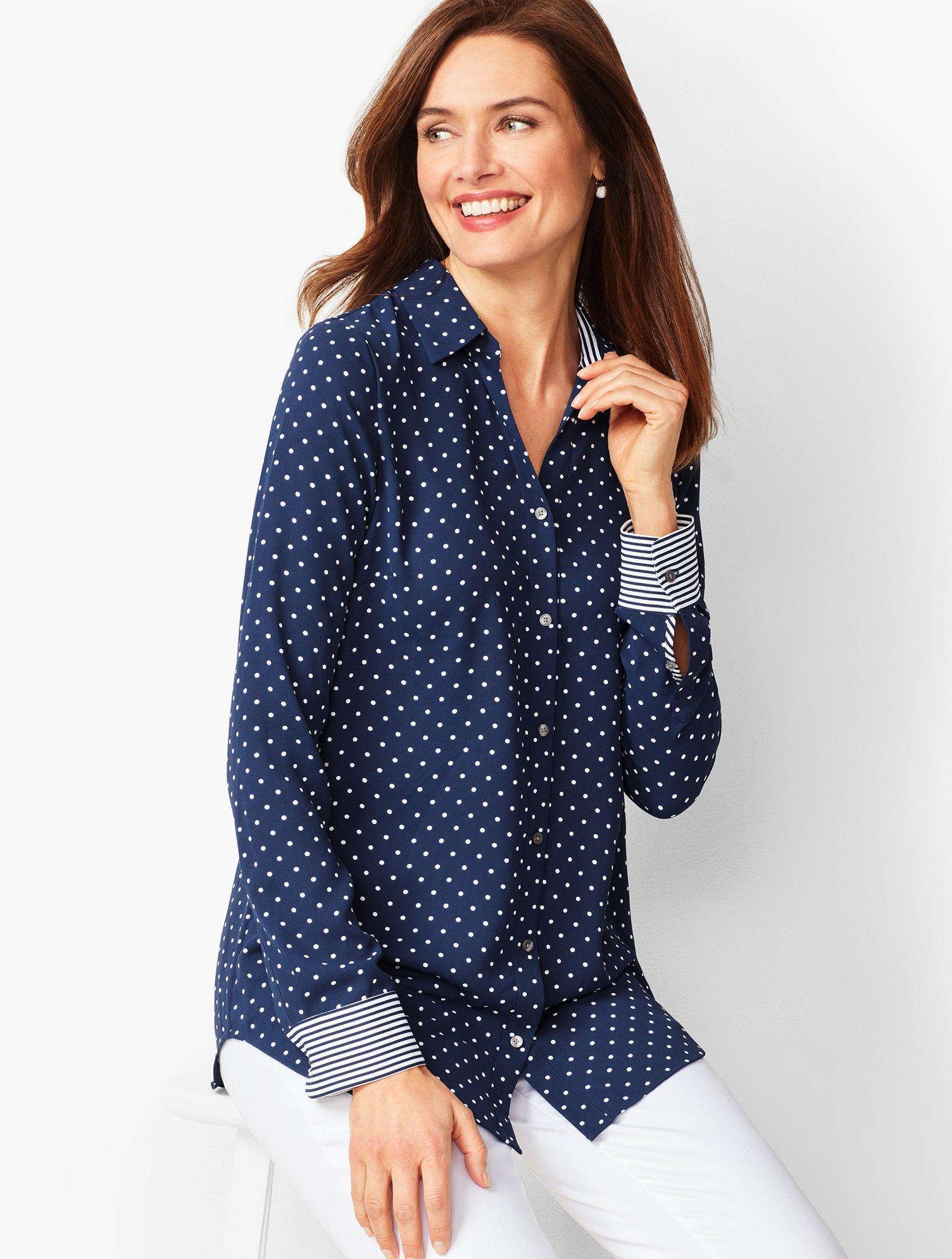 Talbots Dot Button-front Blouse in Blue - Lyst
