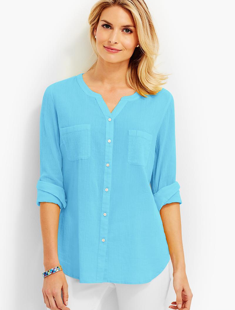 Talbots The Jewel-neck Casual Shirt in Blue | Lyst