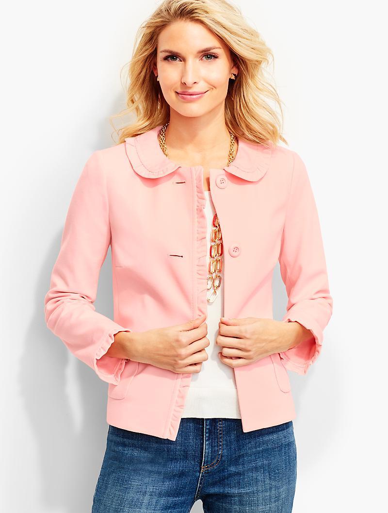 Lyst - Talbots Ruffle-trimmed Ponte Jacket in Pink