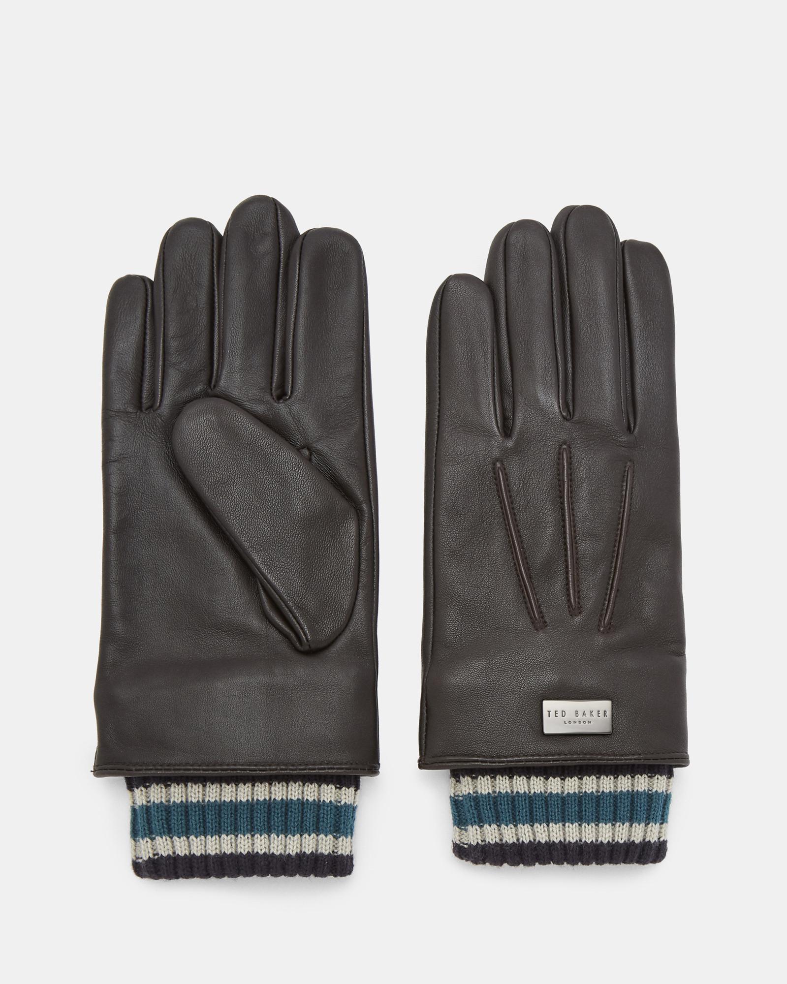 Ted Baker Ribbed Cuff Leather Gloves in Brown for Men - Lyst