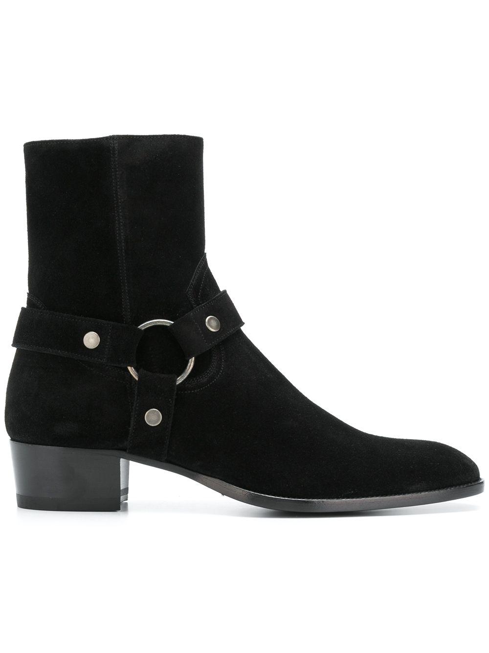saint laurent wyatt suede harness boots
