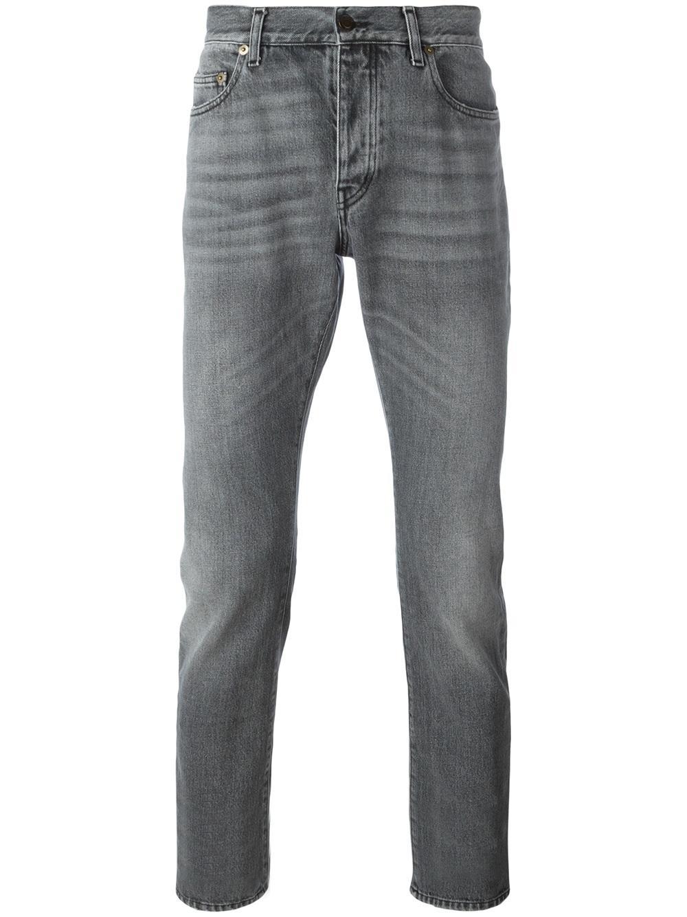 Lyst - Saint Laurent Slim Fit Jeans in Gray for Men