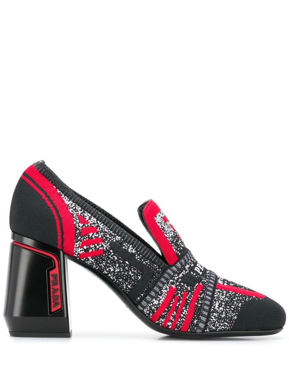prada block heel leather loafers
