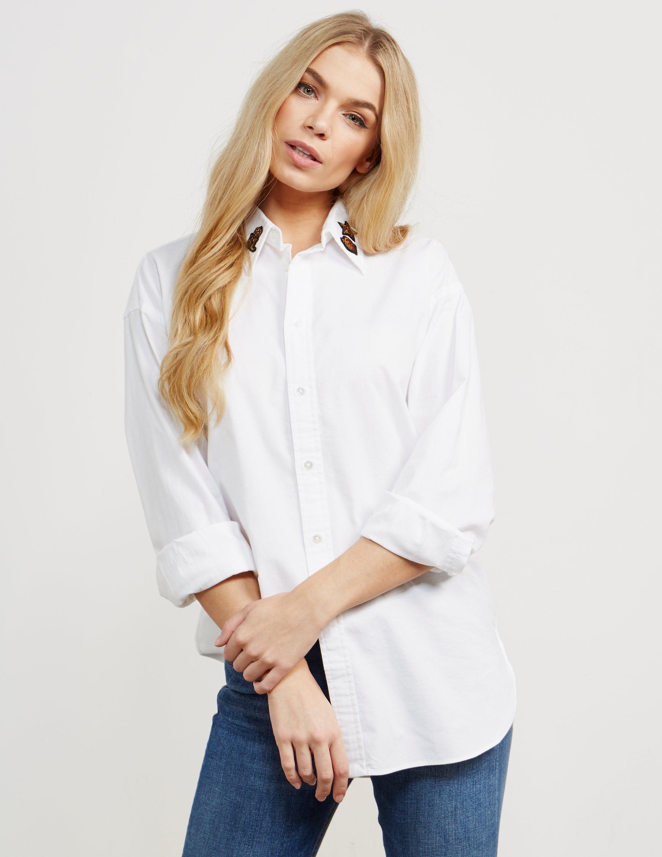 Polo Ralph Lauren Ellen Badge Long Sleeve Shirt White in White - Lyst