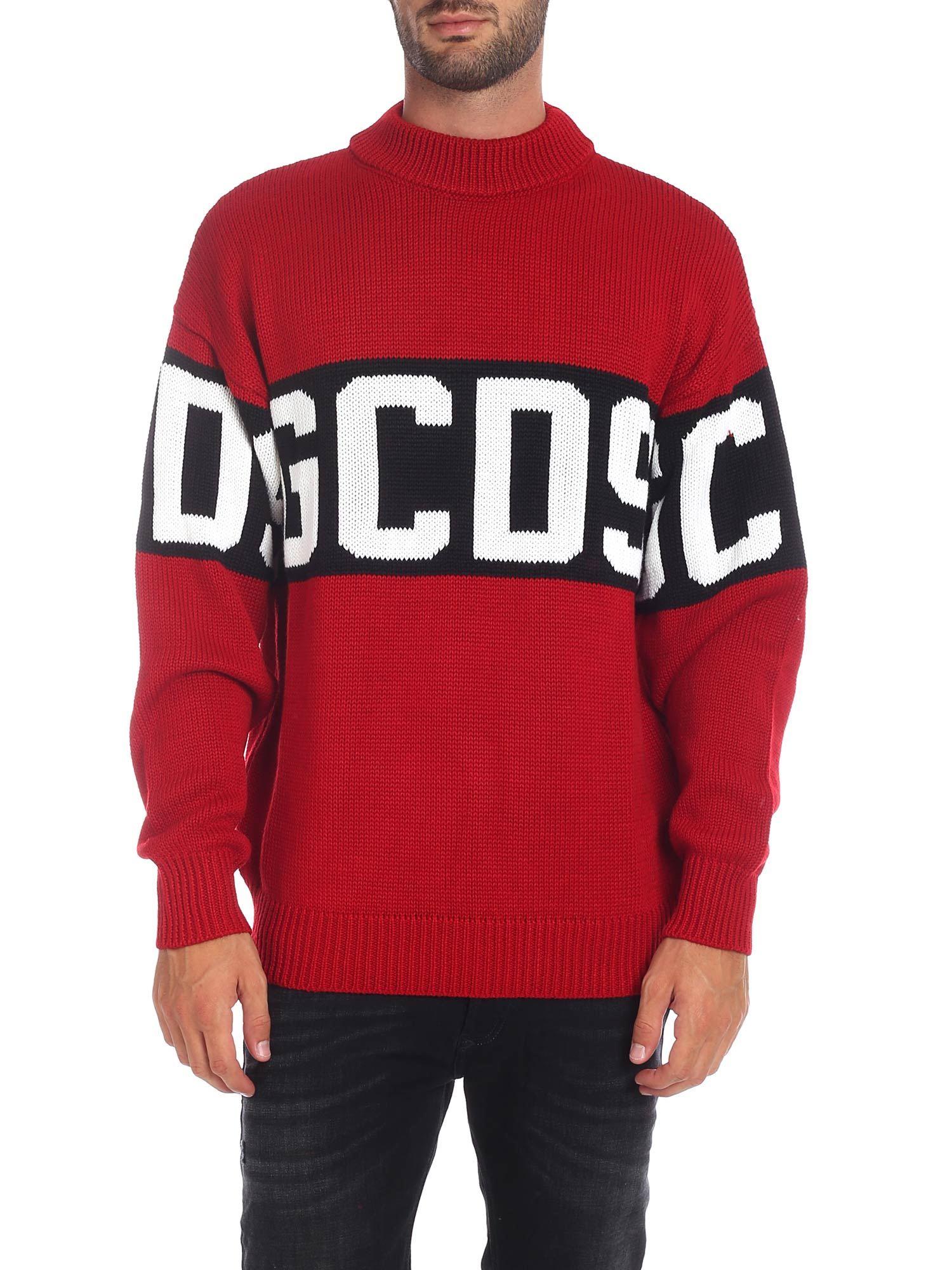 Gcds Wool Red Pullover With Logo Band for Men - Lyst