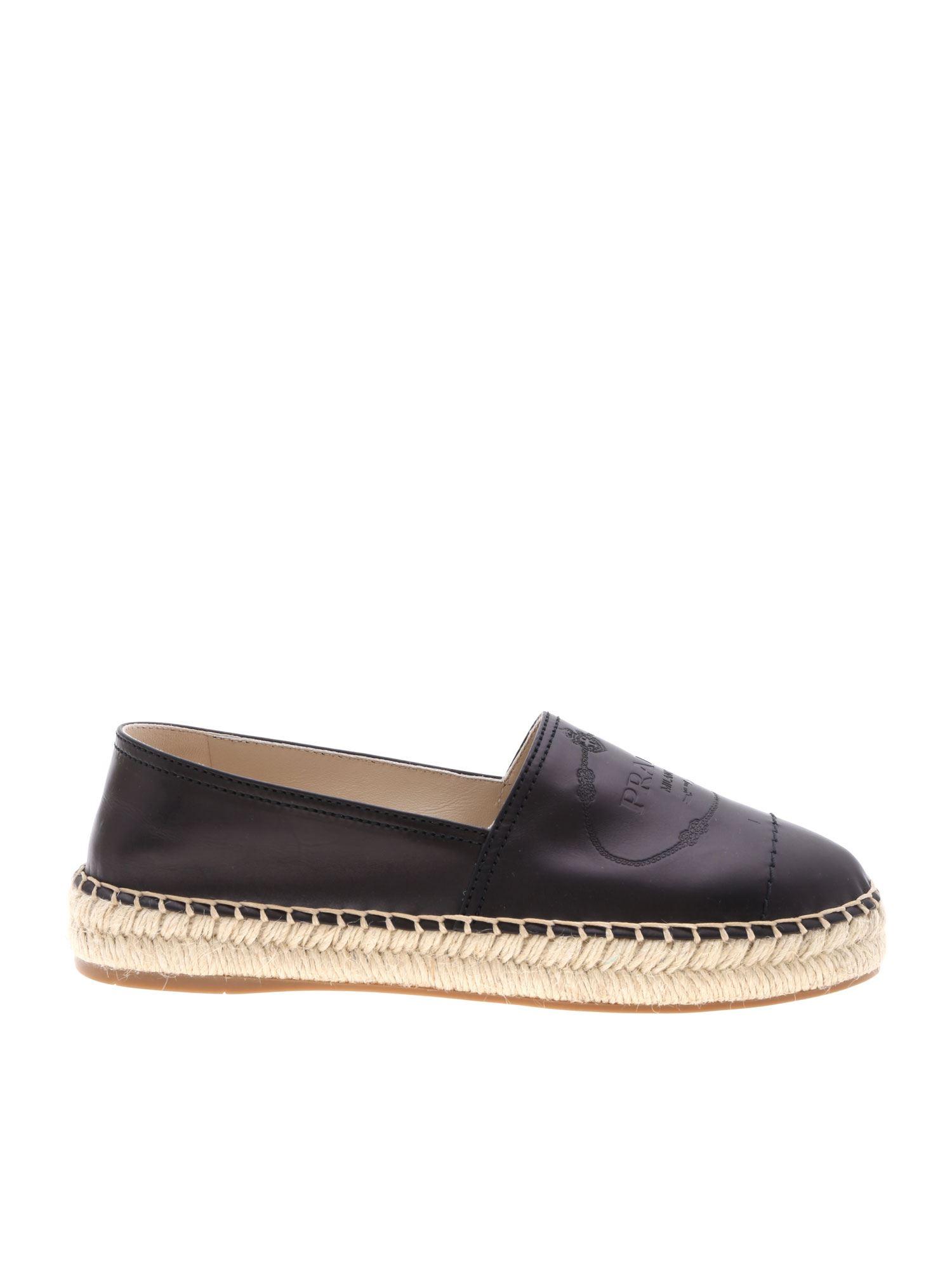 Prada Black Leather Espadrilles in Black - Lyst