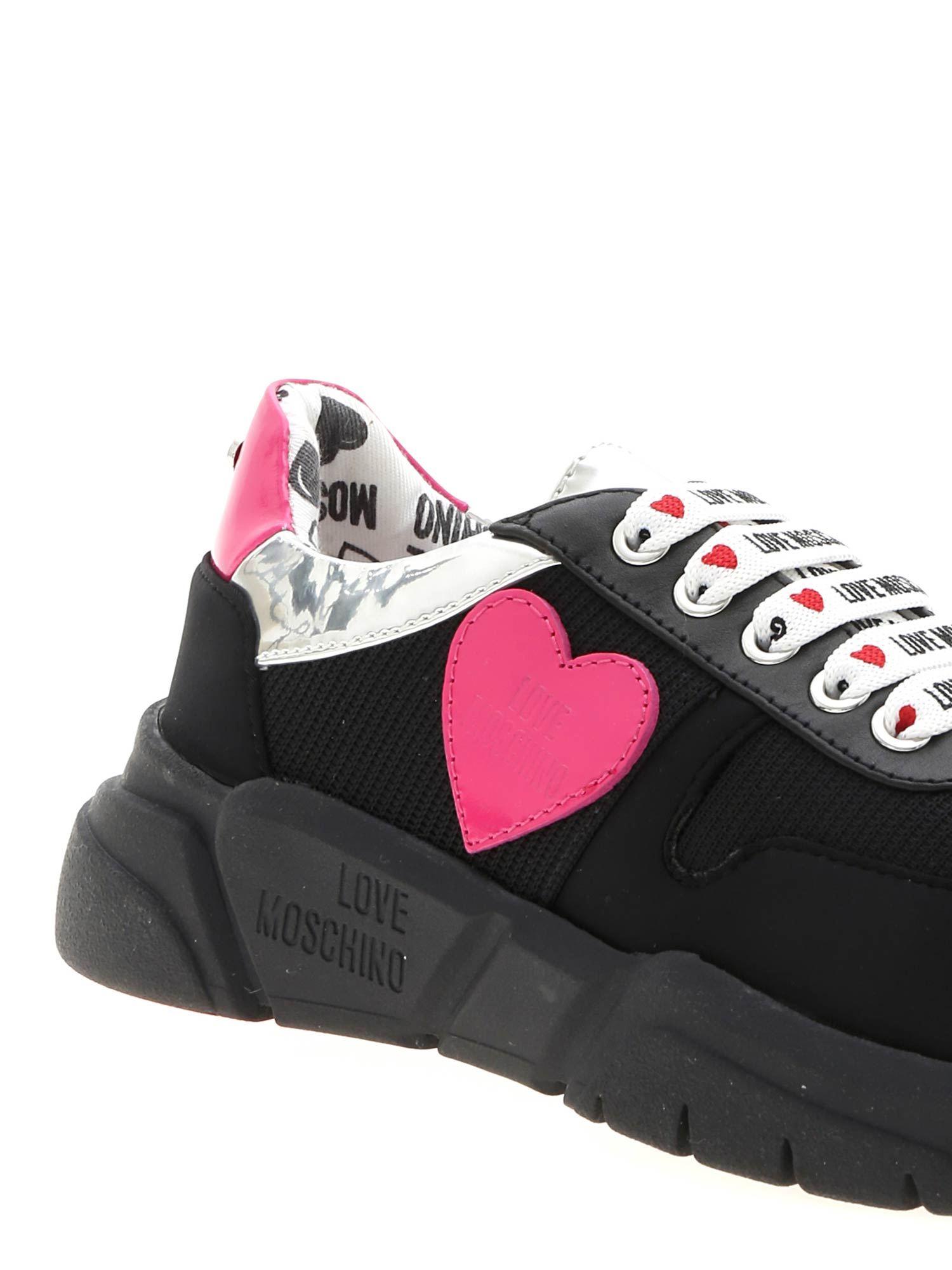 Love Moschino Sneakers In Black With Fuchsia Heart in Black - Lyst