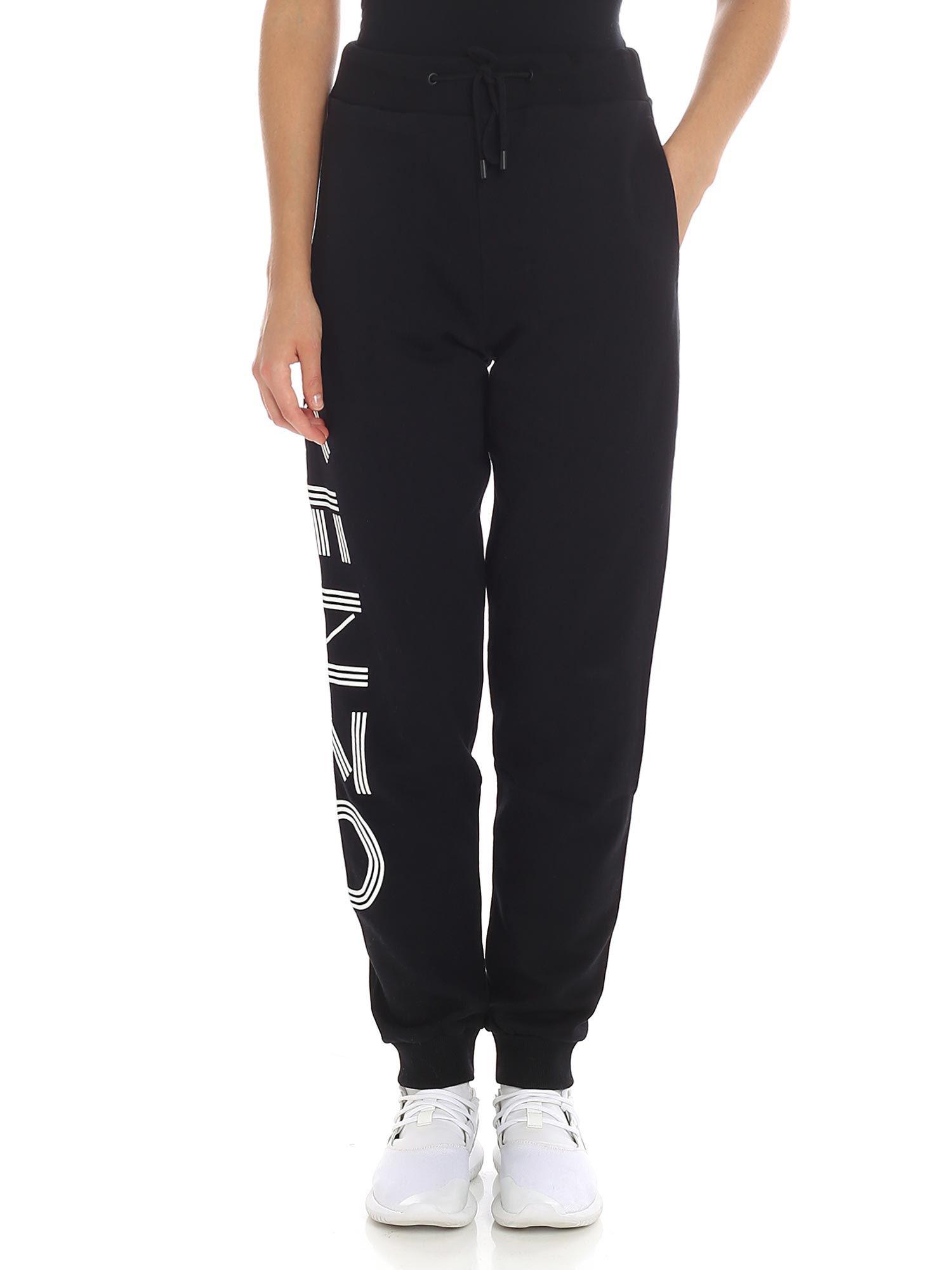 KENZO Cotton Black jogging Pants With Logo - Lyst