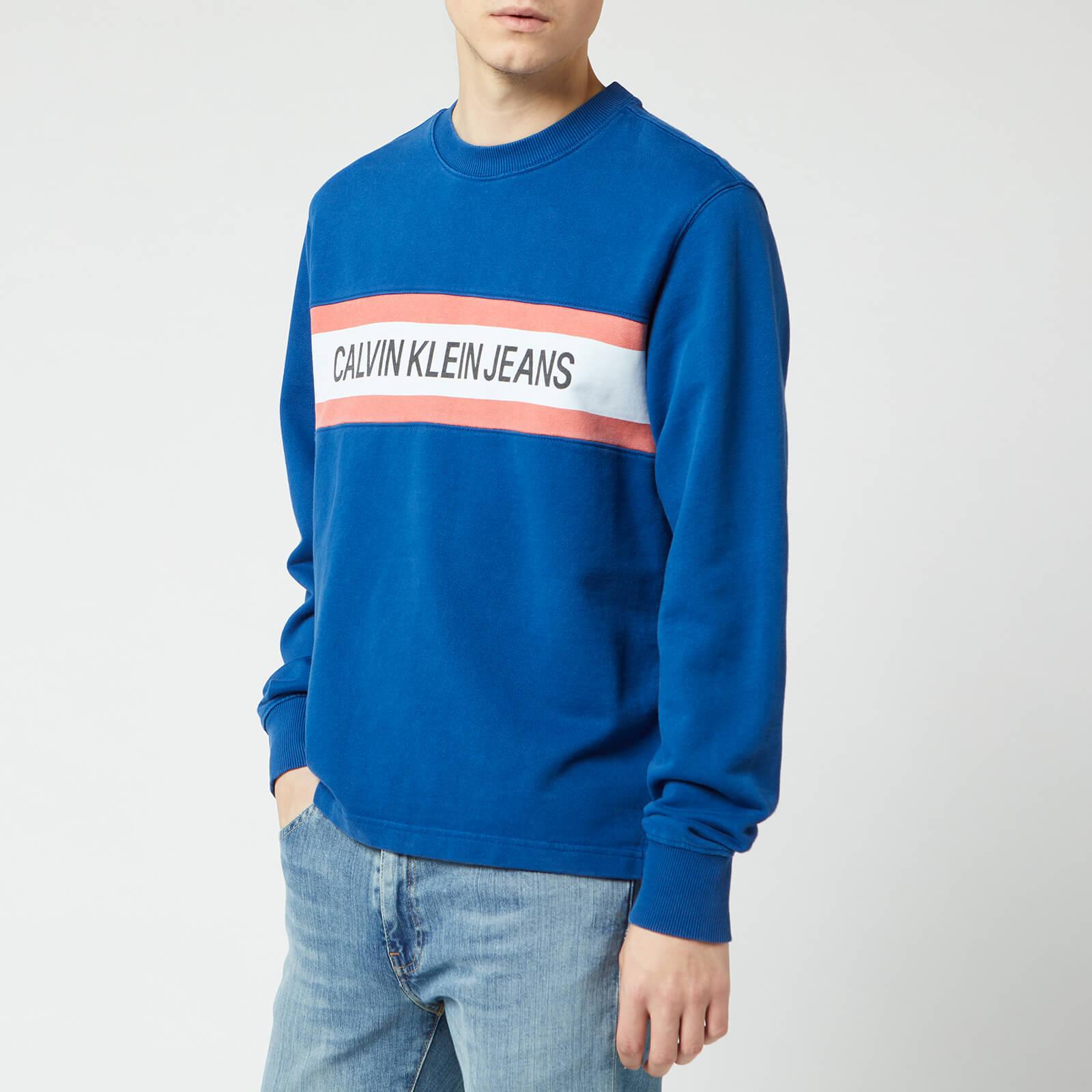 Calvin Klein Chest Stripe Logo Sweatshirt in Blue for Men - Lyst