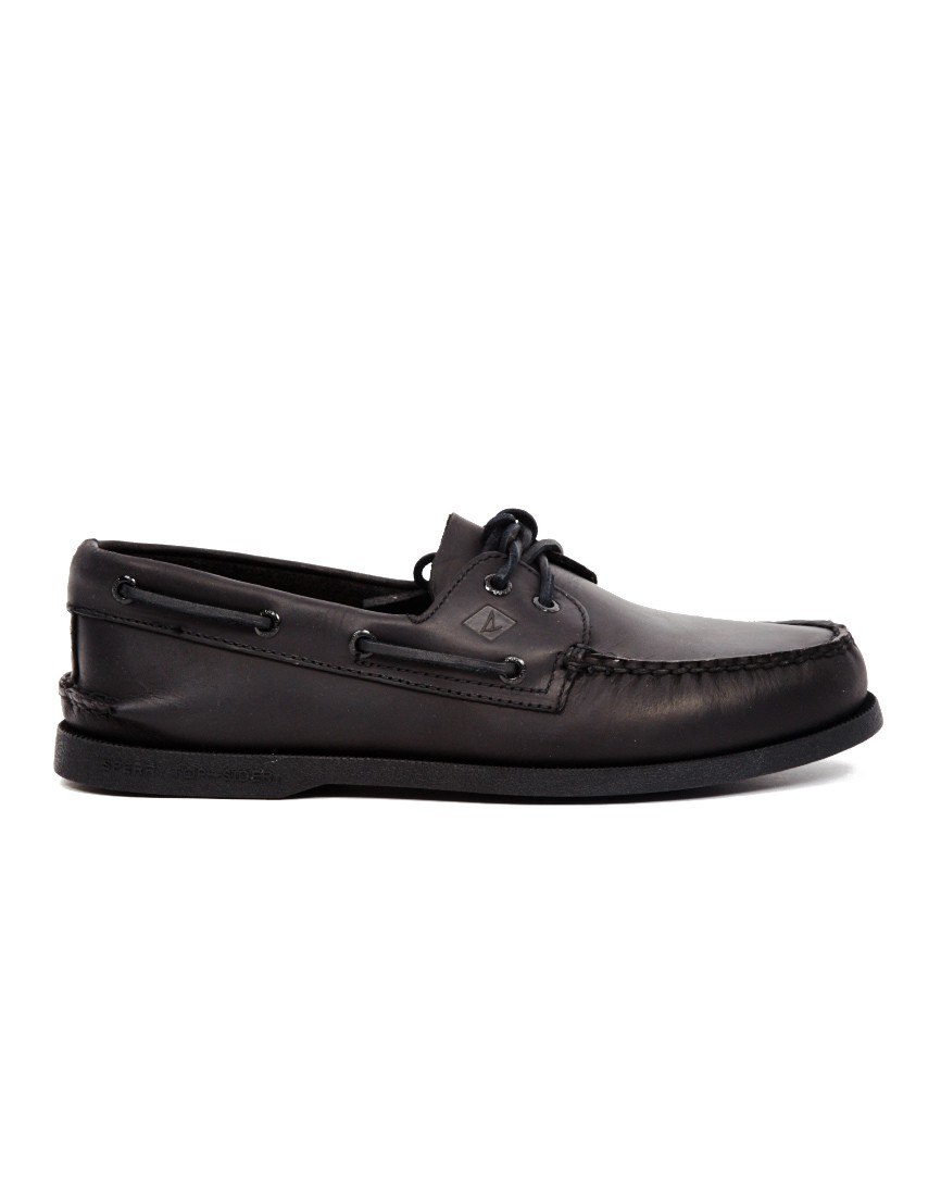 Lyst - Sperry Top-Sider All Black Leather Boat Shoe in Black for Men