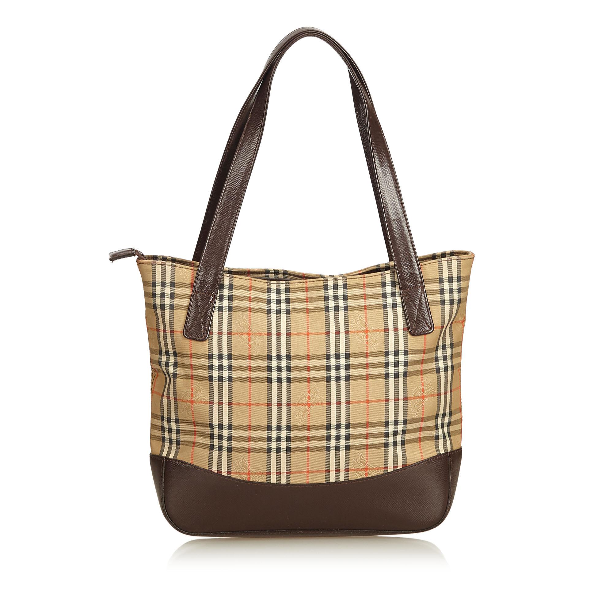 Burberry Beige Brown Plaid Canvas Tote Bag in Brown - Lyst