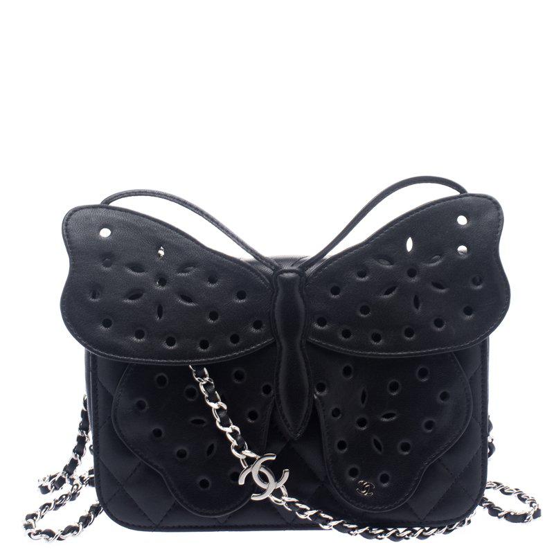 Lyst - Chanel Quilted Leather Mini Butterfly Crossbody Bag in Black