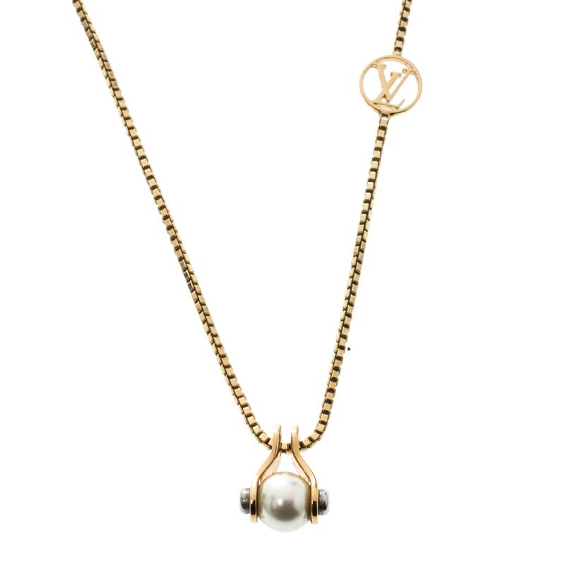 Lyst - Louis Vuitton Lv Speedy Faux Pearl Tone Pendant Necklace in Metallic