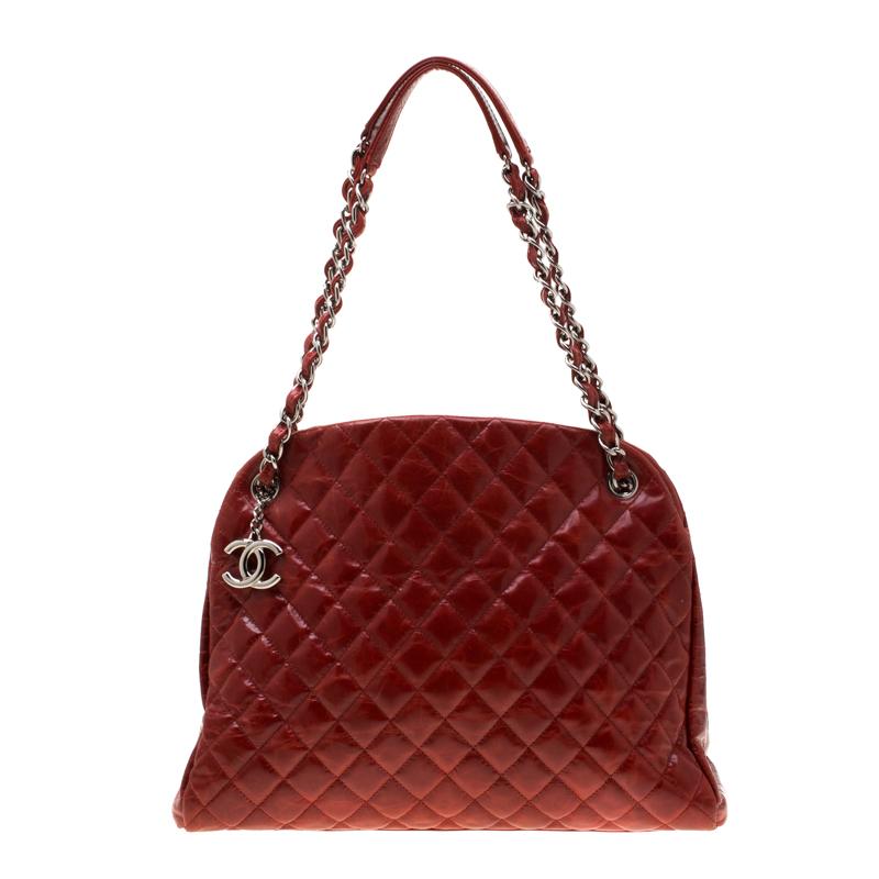Chanel Red Quilted Patent Leather Just Mademoiselle Bowling Bag in Red - Lyst