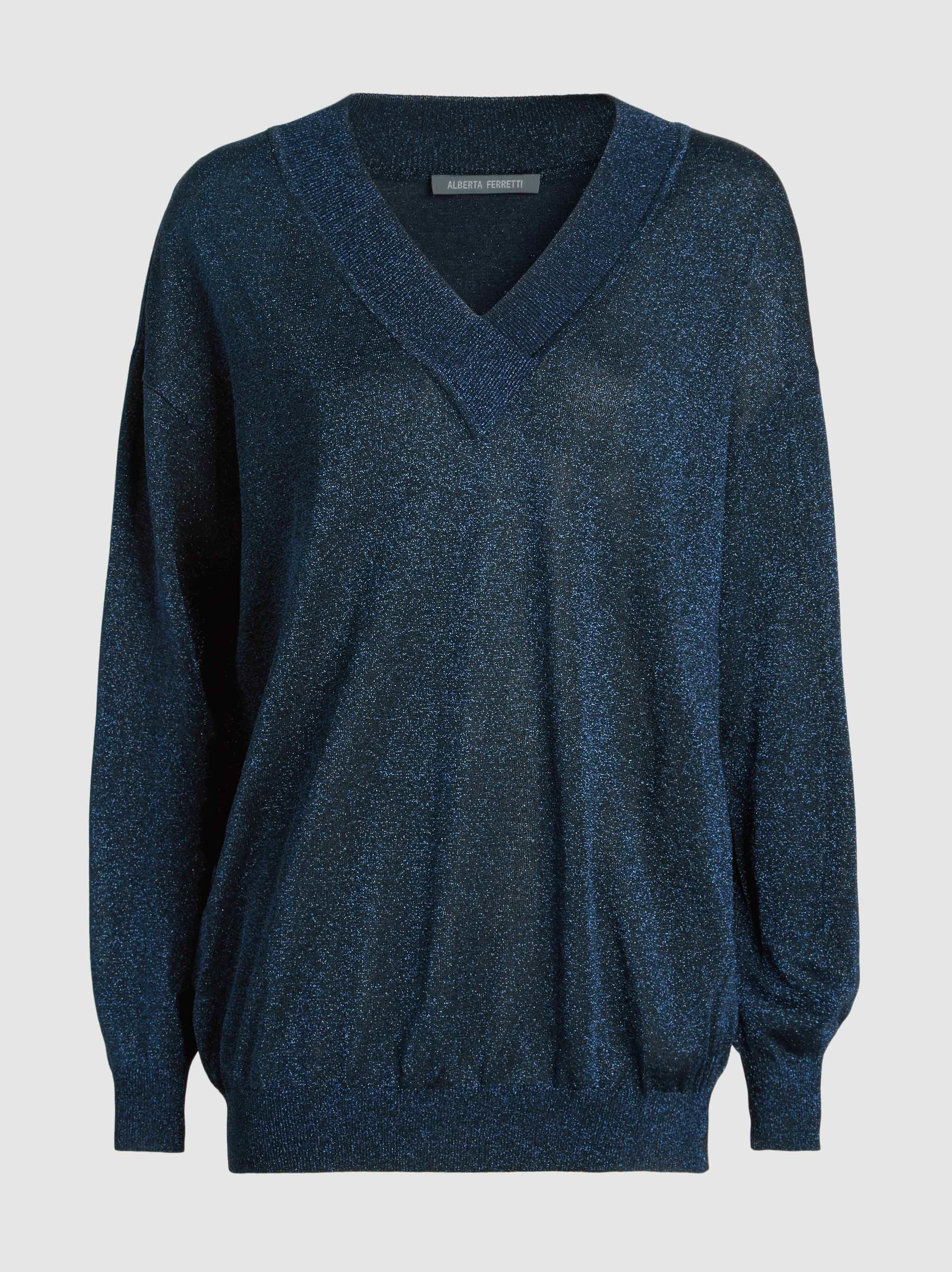 Lyst Alberta Ferretti Metallic Fineknit Sweater in Blue