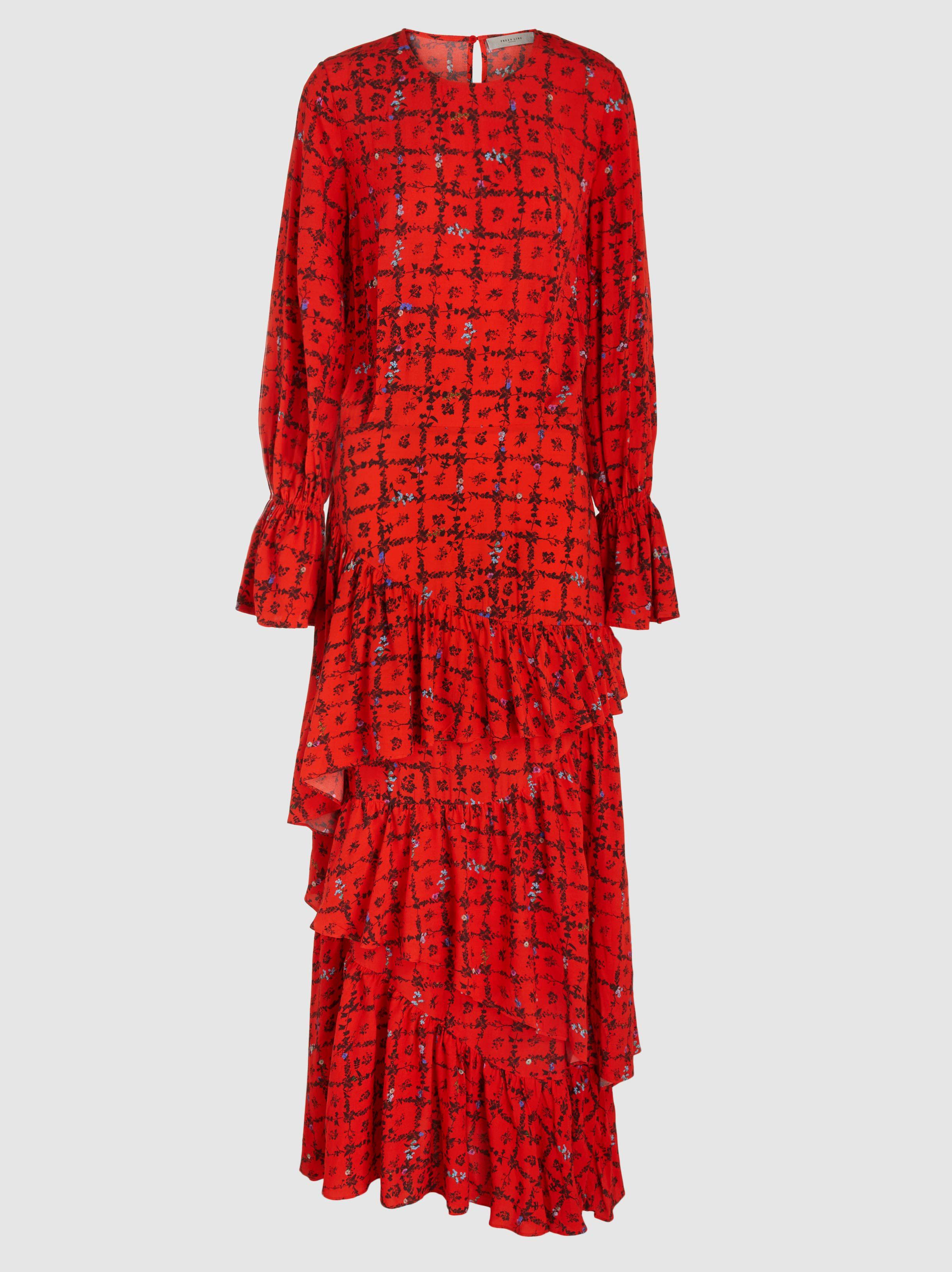Preen Line Rylee Printed Tiered Crepe Maxi Dress in Red - Lyst