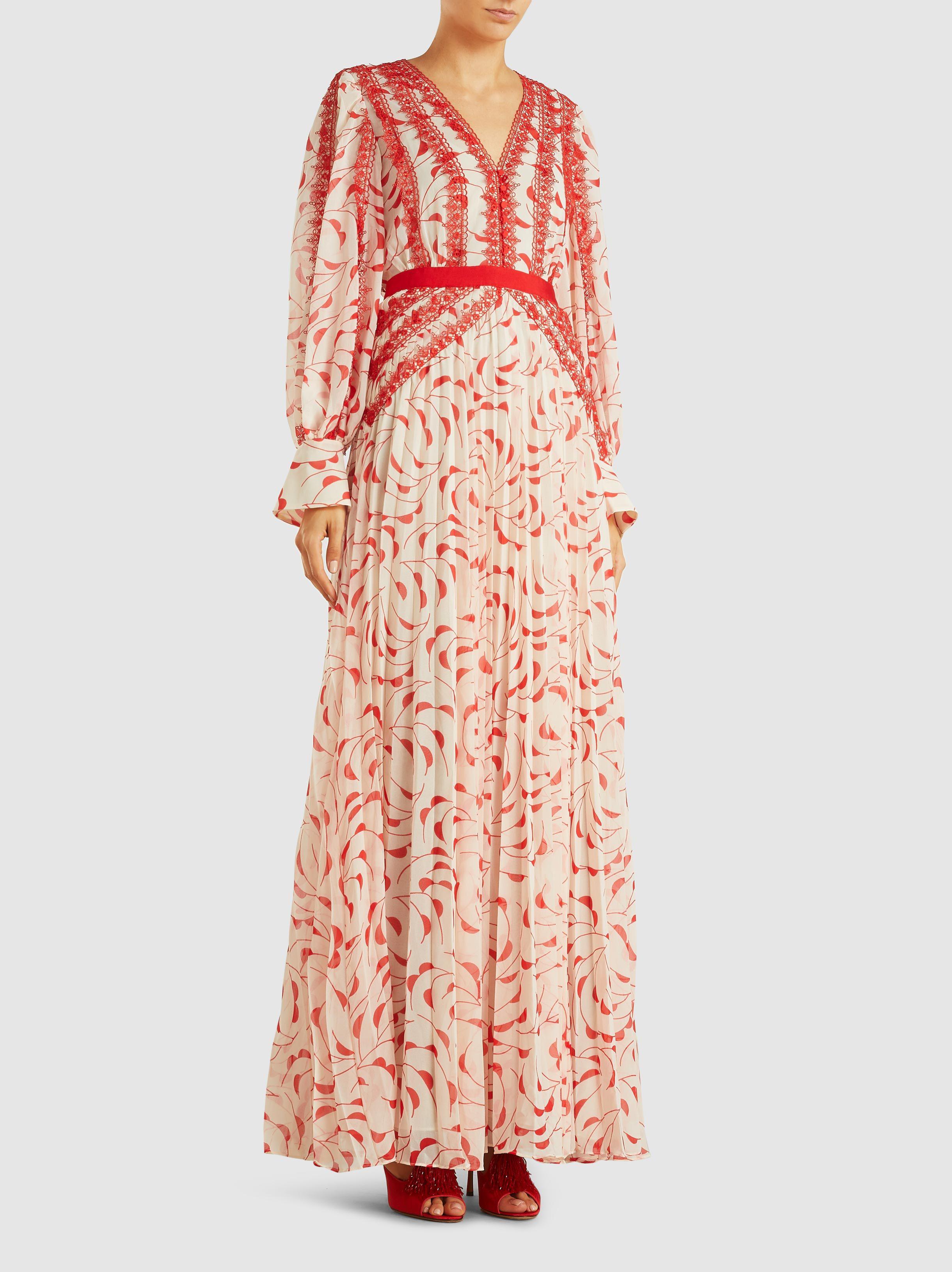 Lyst - Self-Portrait Crescent Printed Chiffon Maxi Dress in Red - Save 20.560747663551396%