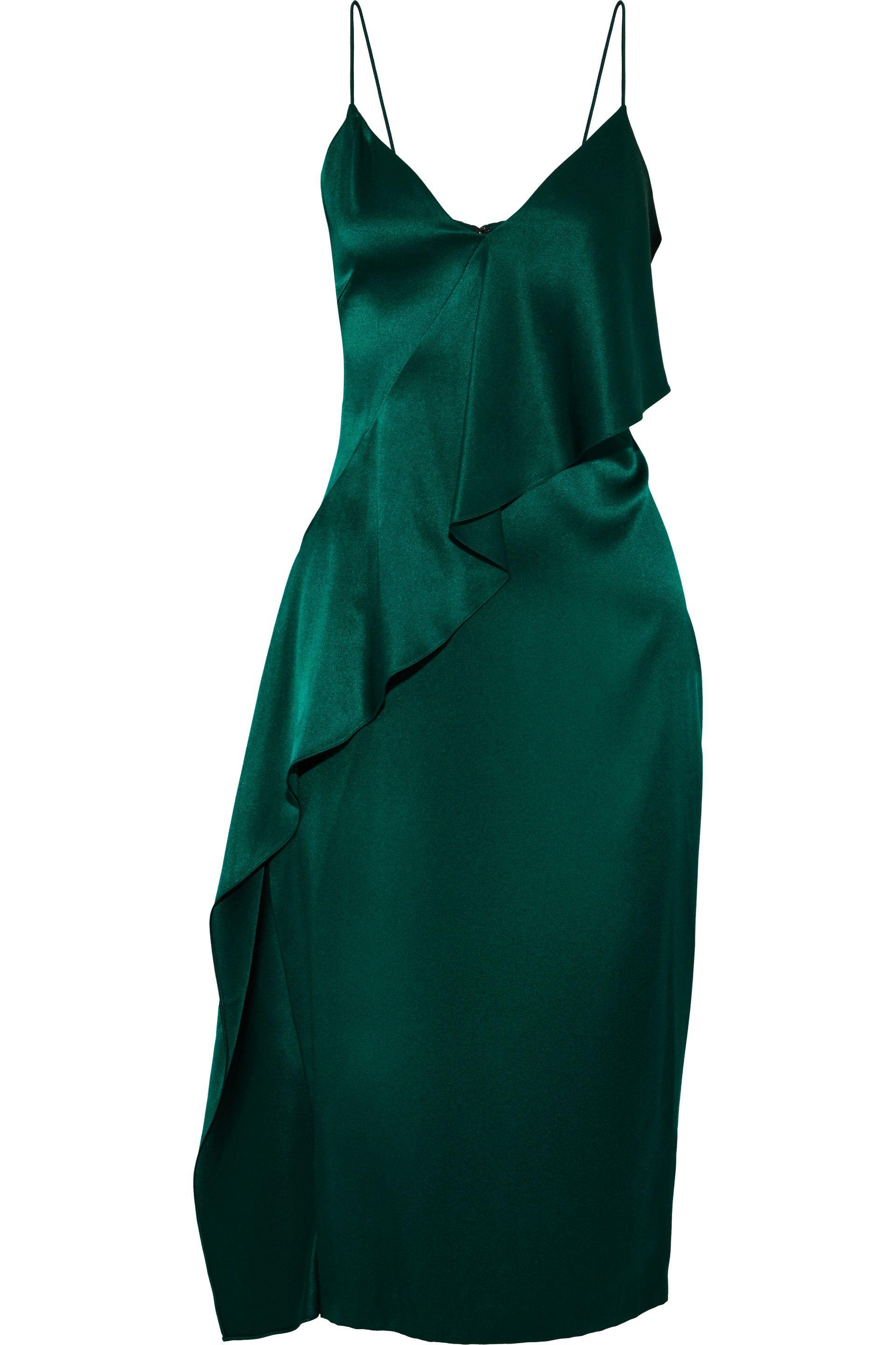 Cushnie Ruffled Silk-charmeuse Slip Dress Emerald in Green - Lyst