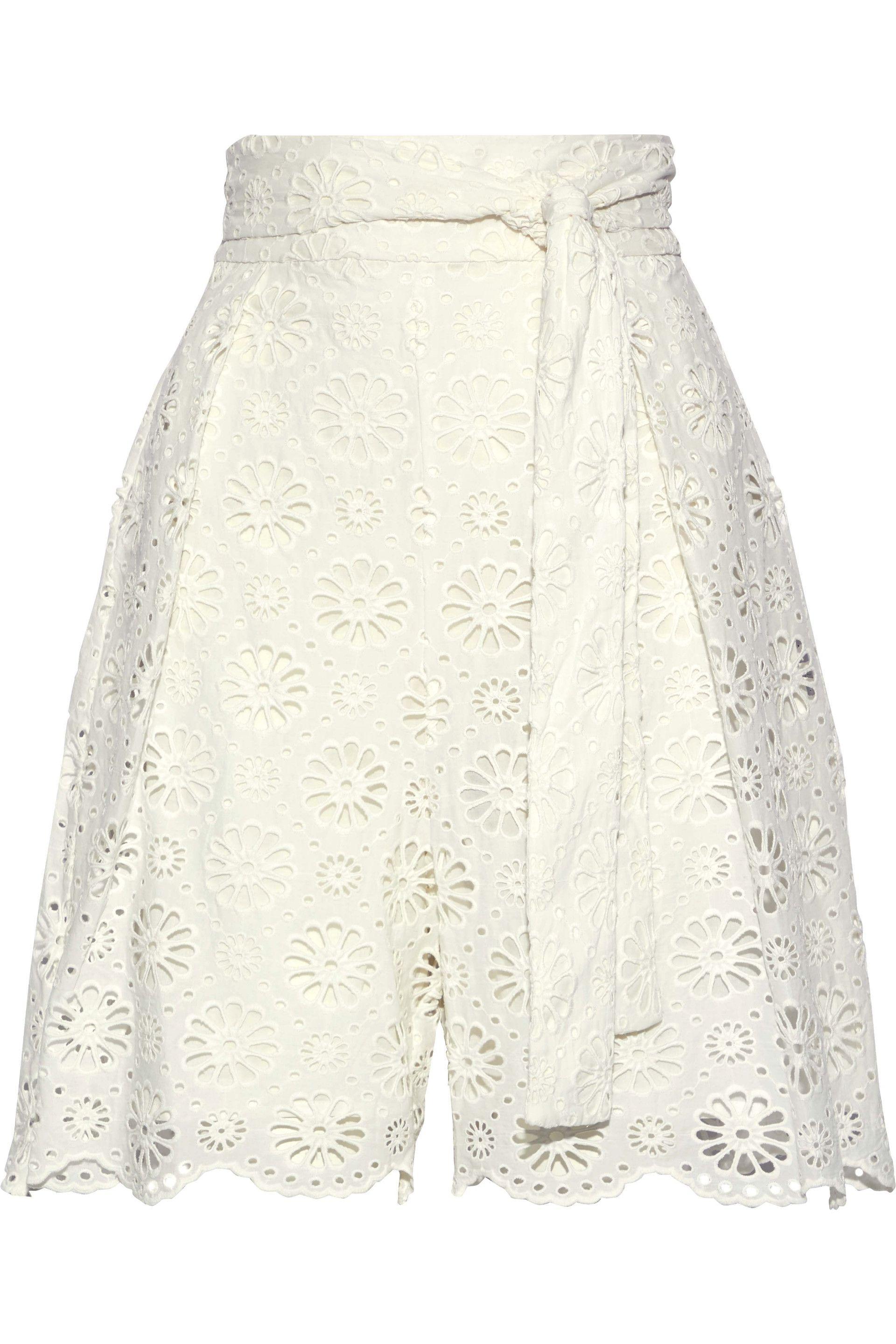 Zimmermann Belted Broderie Anglaise Cotton Shorts Ivory in White - Lyst