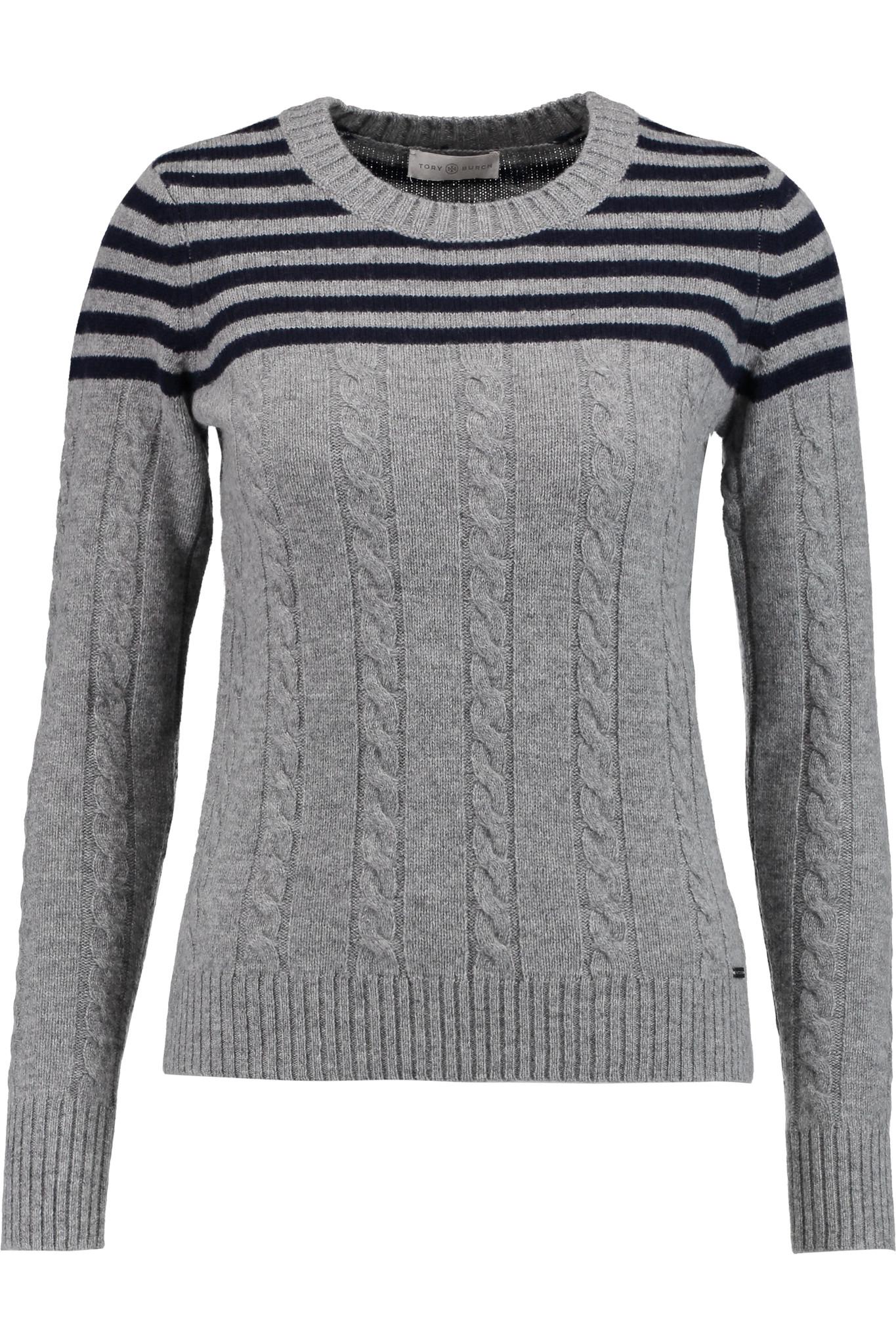Lyst - Tory Burch Sharlene Ribbed Cable-knit Sweater in Gray