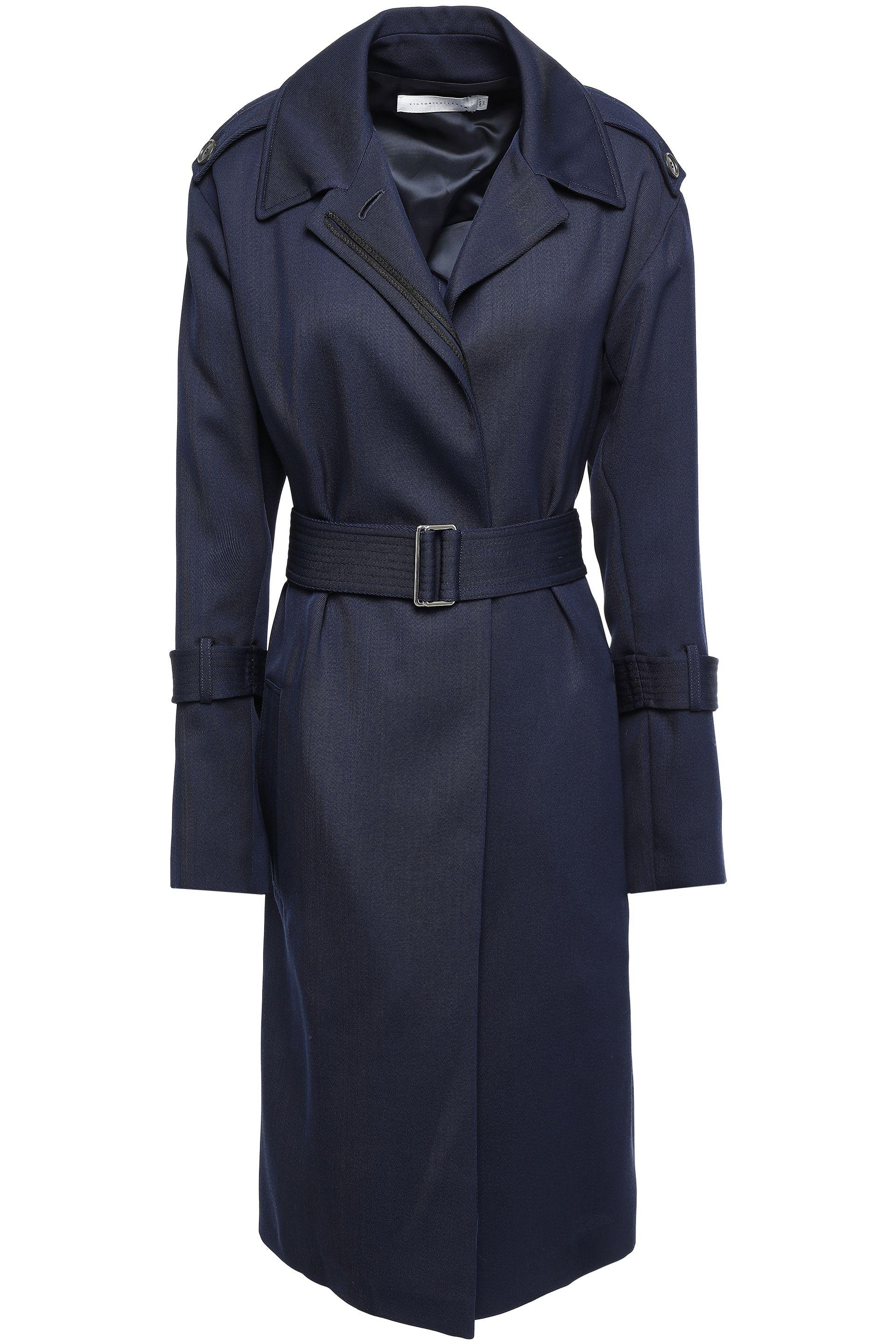 Victoria Beckham Wool-twill Hooded Trench Coat Navy in Blue - Lyst