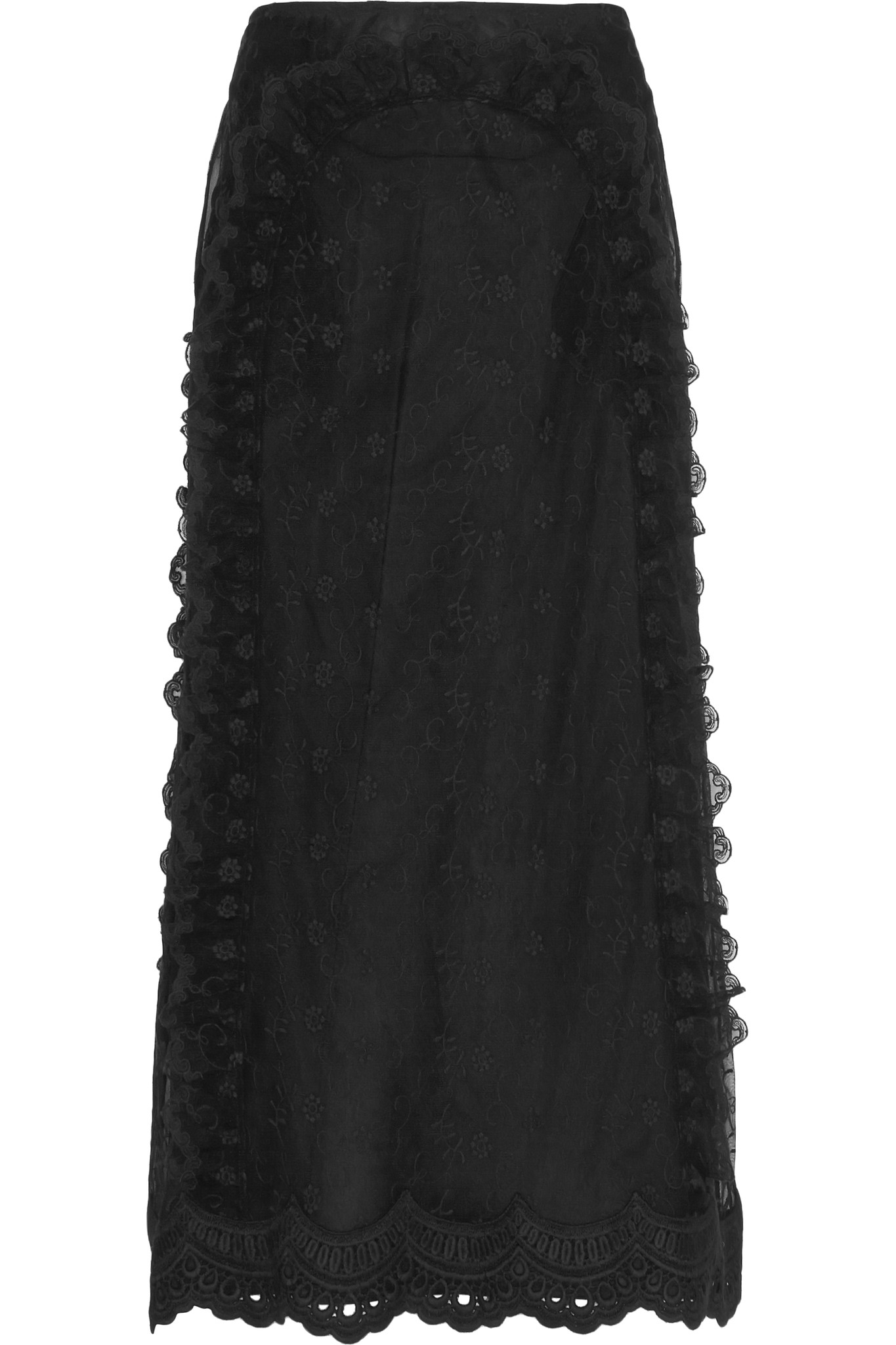 Simone rocha Ruffled Embroidered Tulle Skirt in Black | Lyst