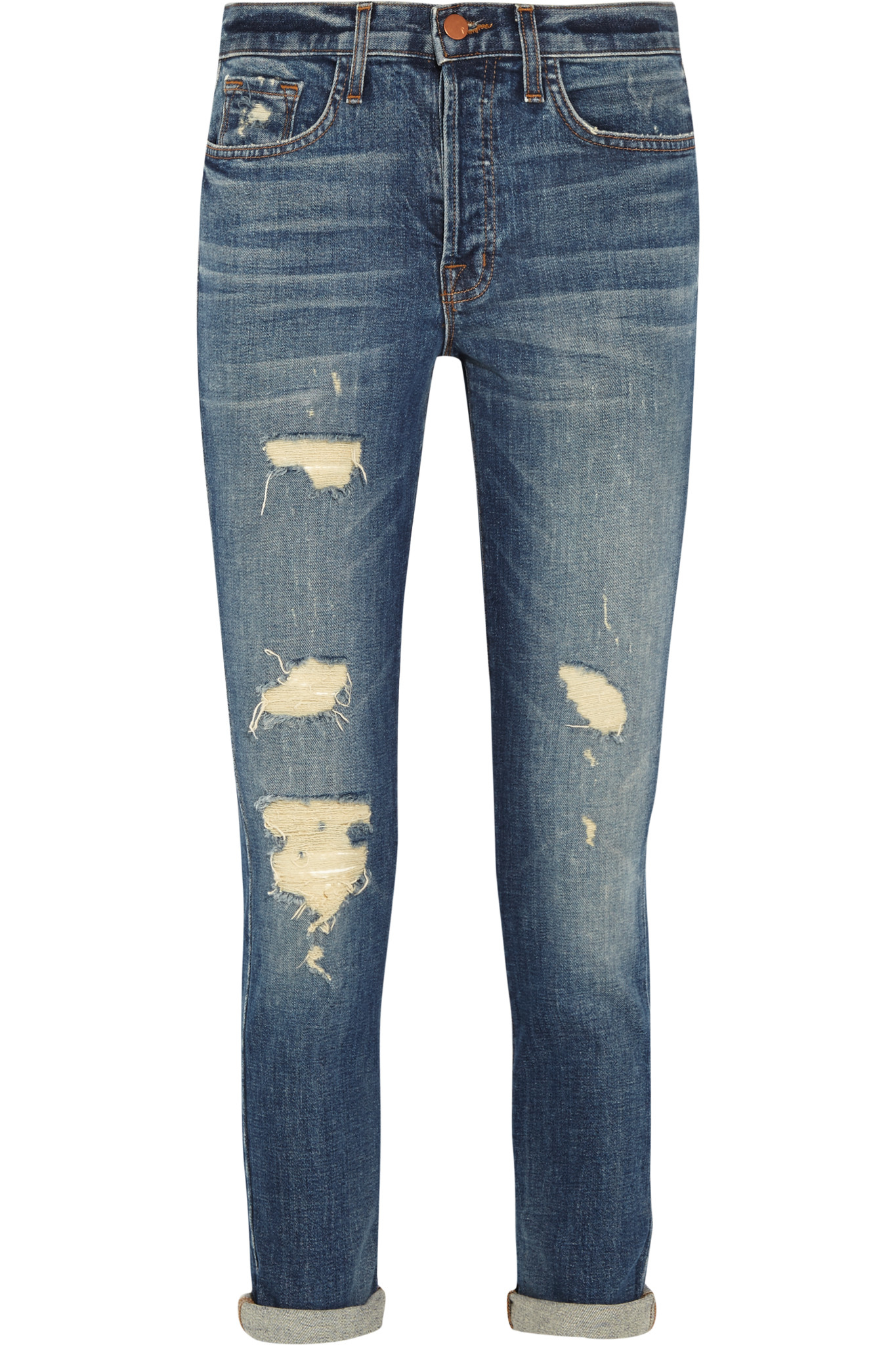 J brand Distressed Midrise Slim Boyfriend Jeans in Blue (mid
