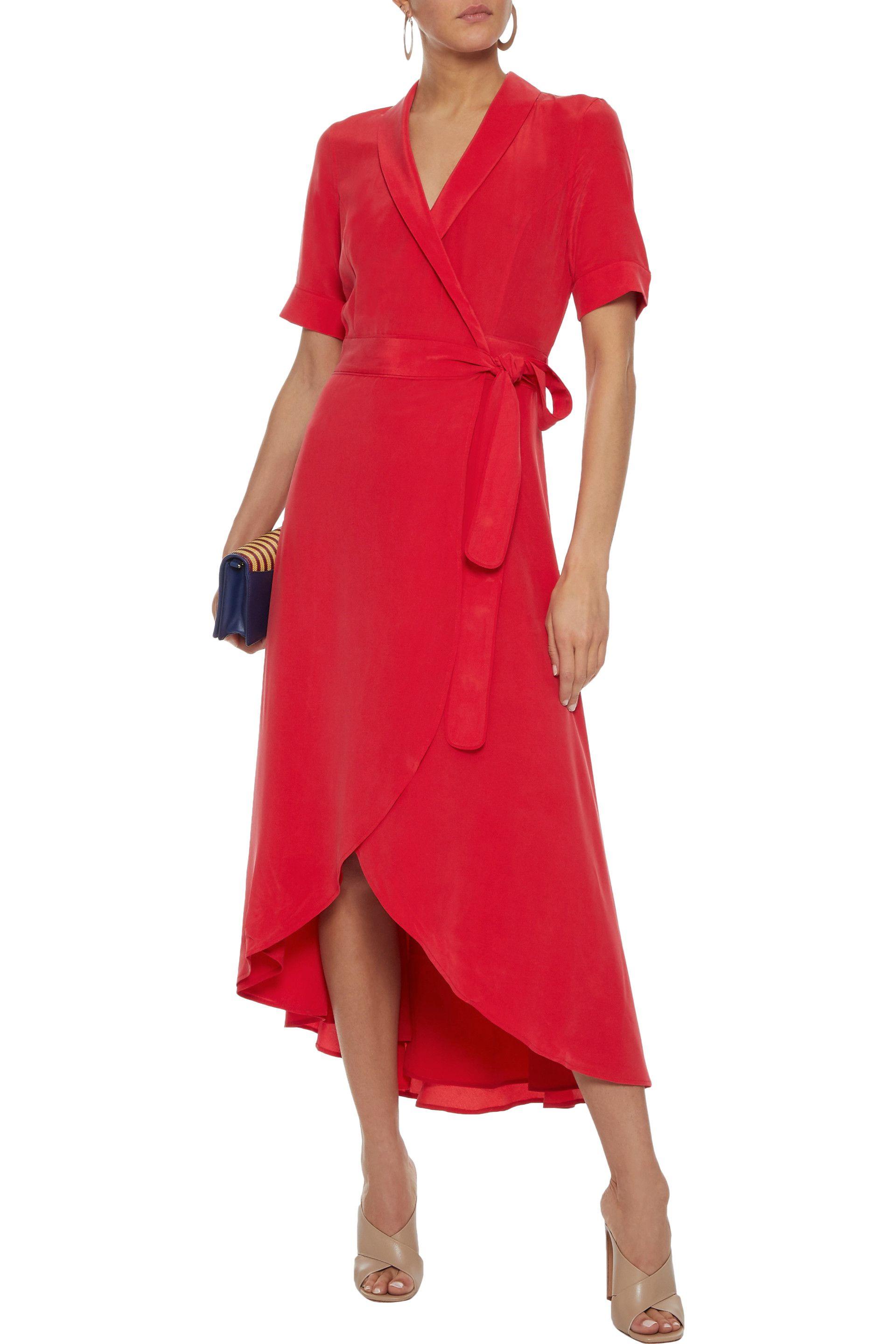 Equipment Imogene Washedsilk Midi Wrap Dress Tomato Red in Red Lyst