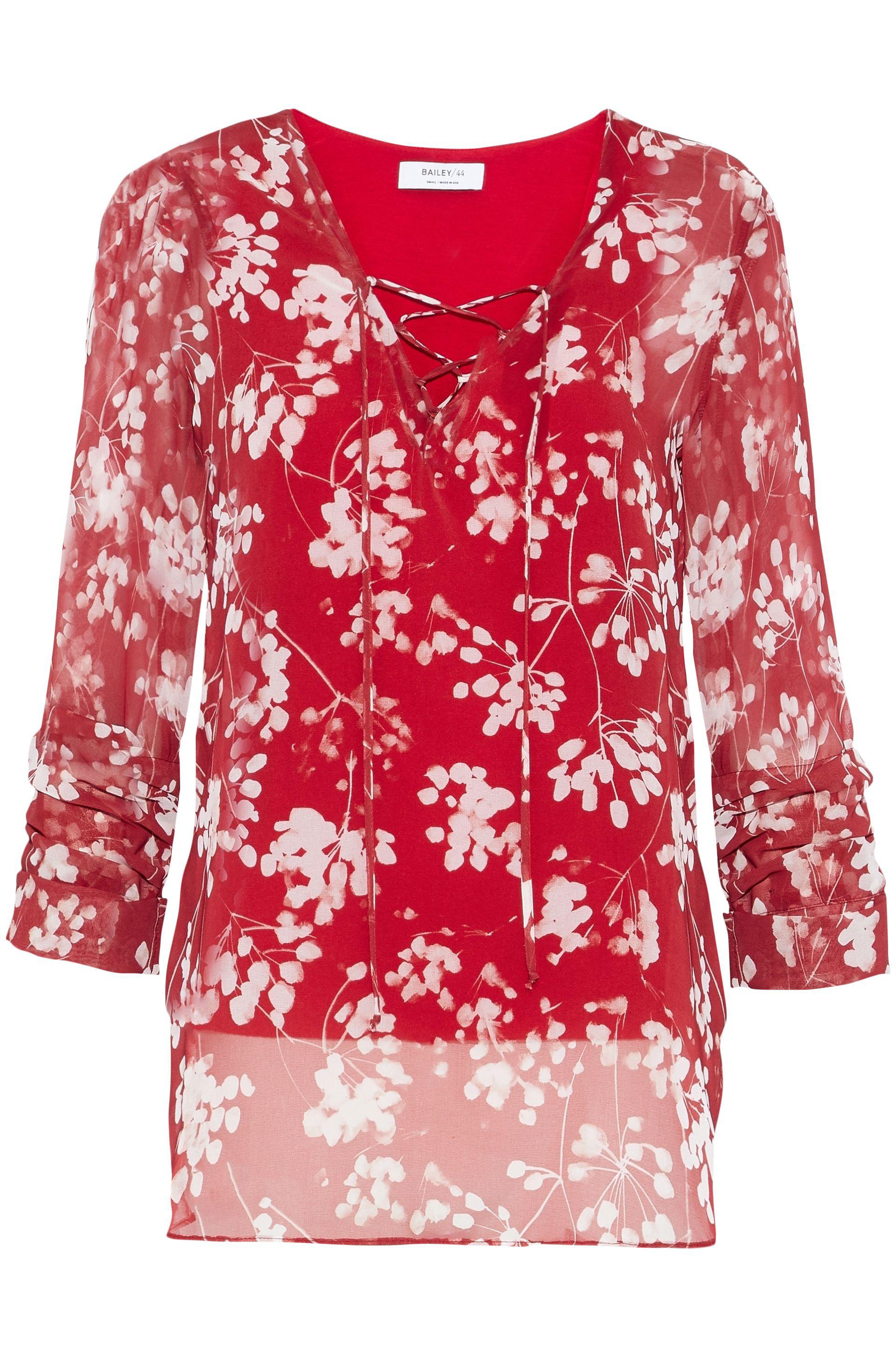 Lyst - Bailey 44 Cherry Blossom Lace-up Floral-print Chiffon Blouse in Red