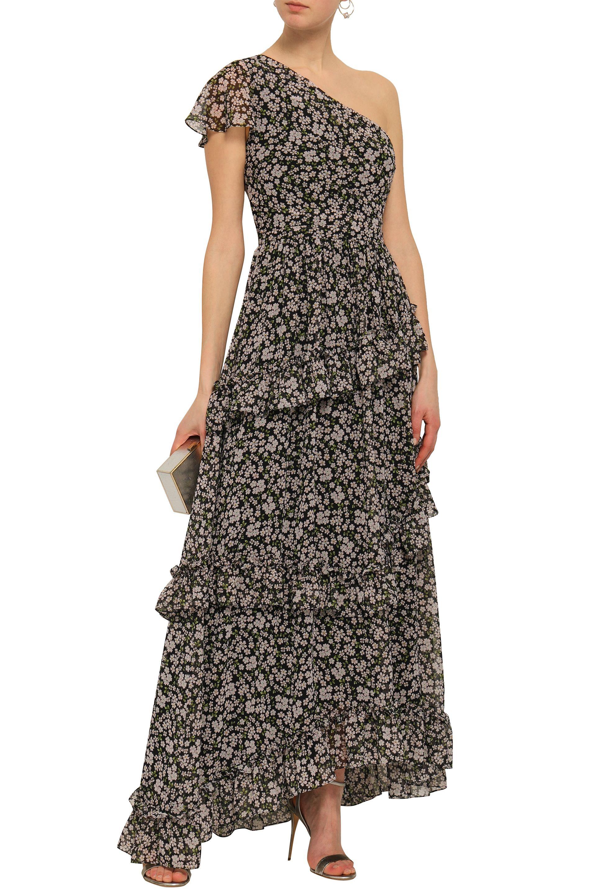 Mikael Aghal One-shoulder Ruffled Floral-print Georgette Maxi Dress ...