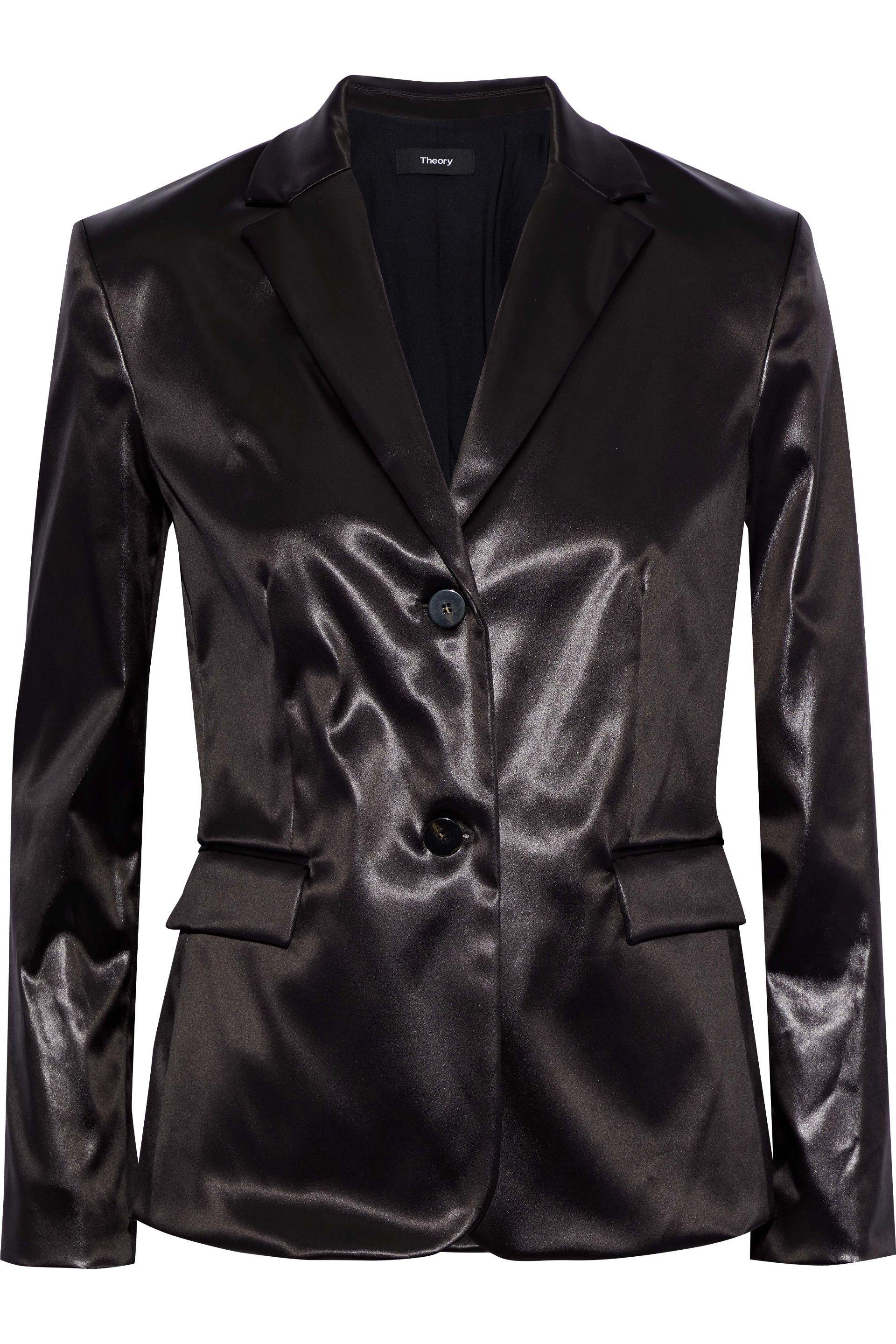 Theory Coatedsatin Blazer Chocolate in Brown Lyst