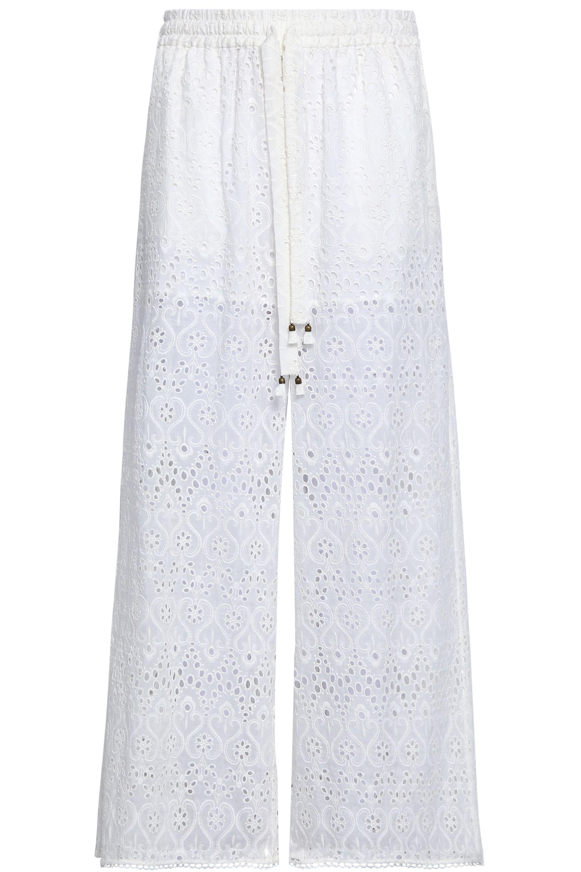 Zimmermann Woman Broderie Anglaise Cotton And Silk-blend Wide-leg Pants ...