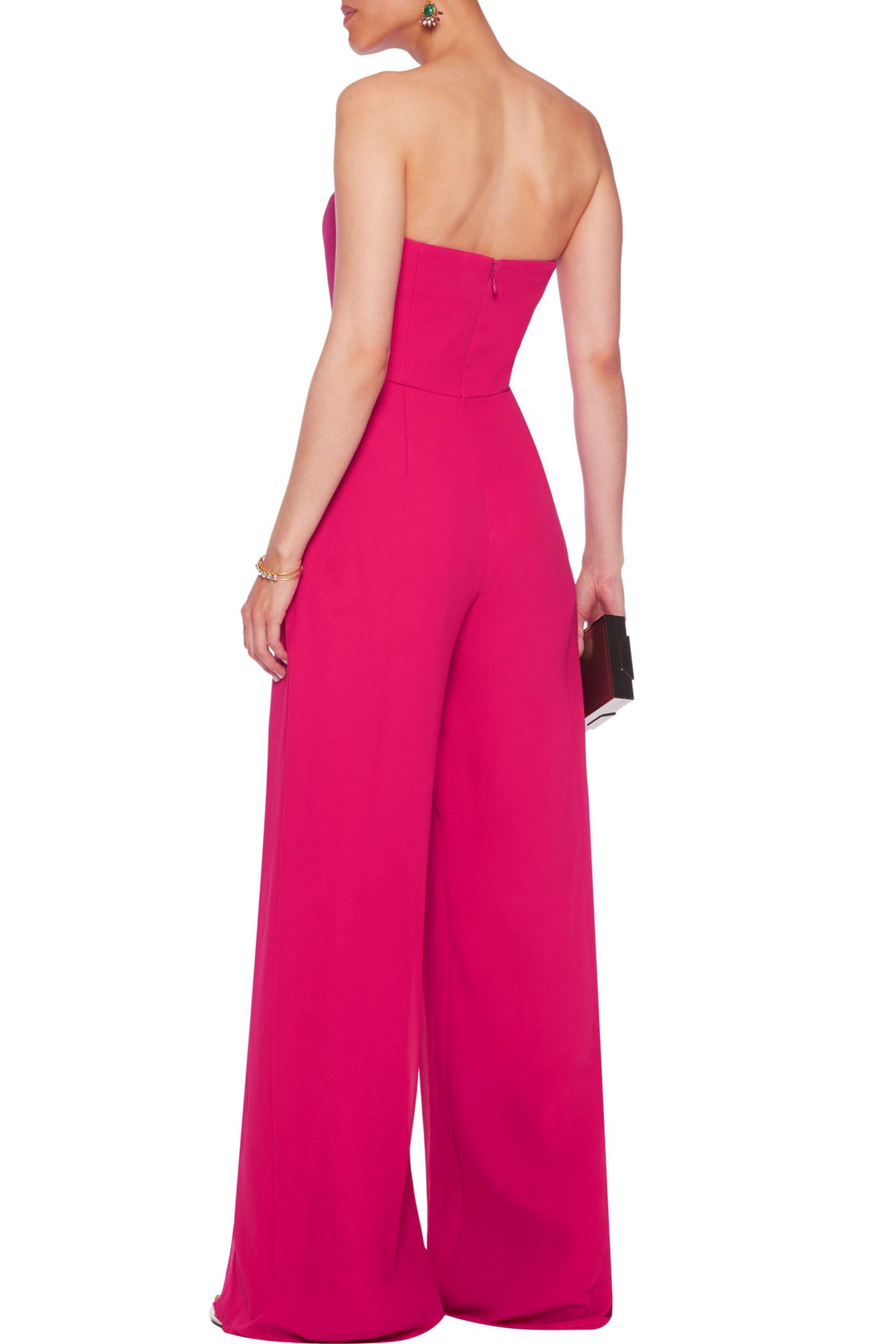 Lyst - Halston Heritage Strapless Georgette Jumpsuit Bright Pink in Pink