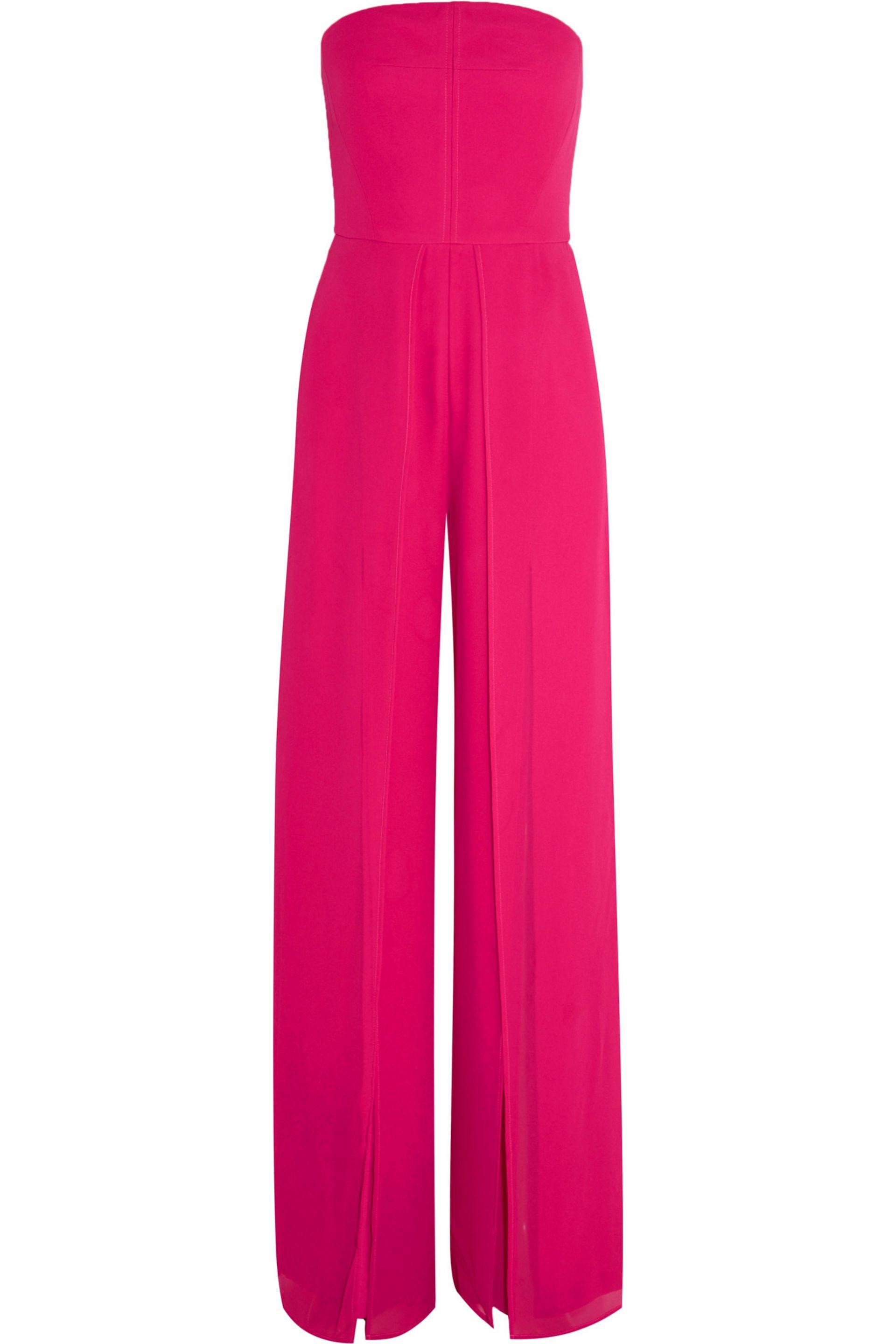 Lyst - Halston Heritage Strapless Georgette Jumpsuit Bright Pink in Pink