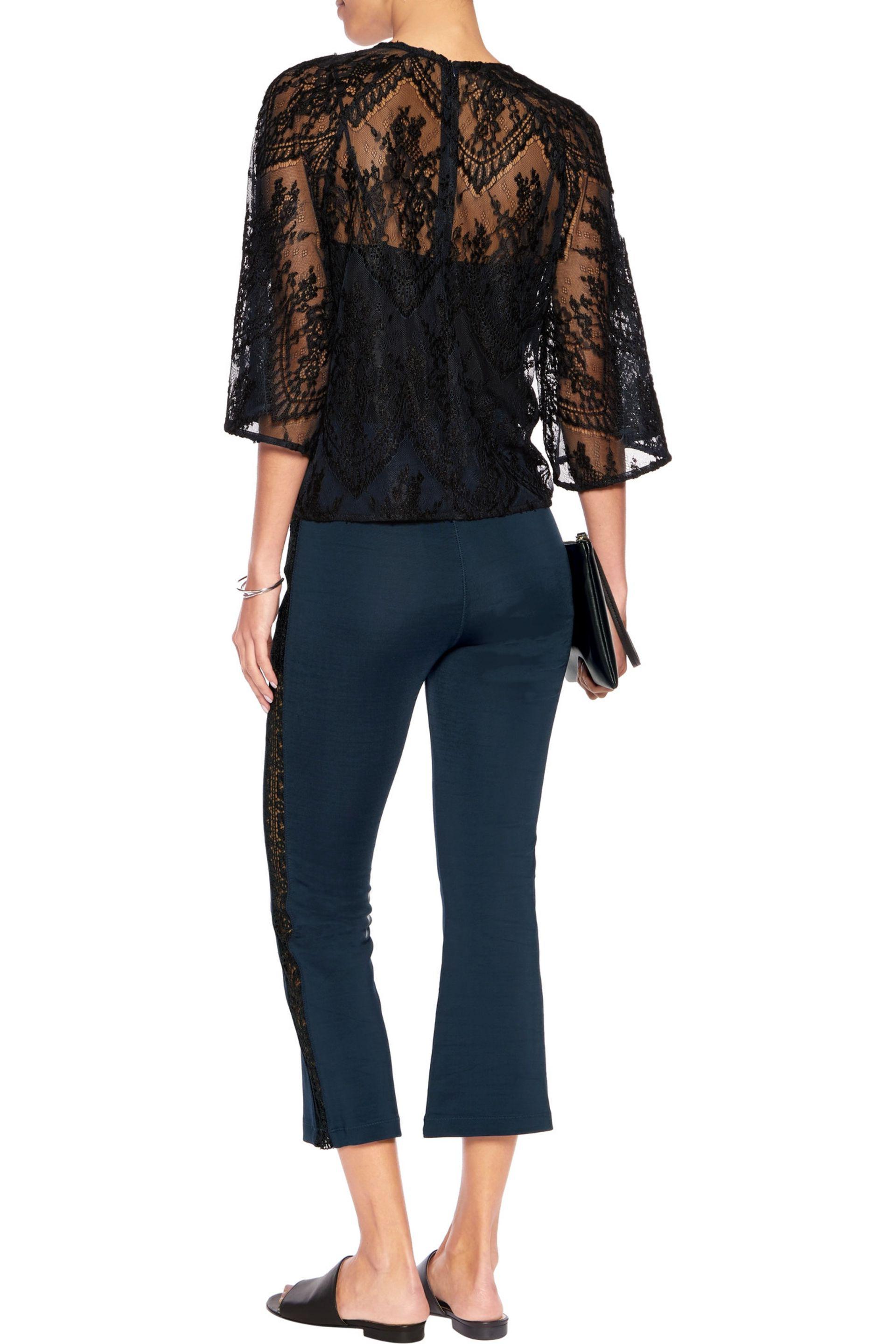 Lyst - Ganni Rogers Cropped Lace-trimmed Stretch-jersey Bootcut ... Ganni - Blue Rogers Cropped Lace-trimmed Stretch-jersey Bootcut Pants - Lyst. View Fullscreen