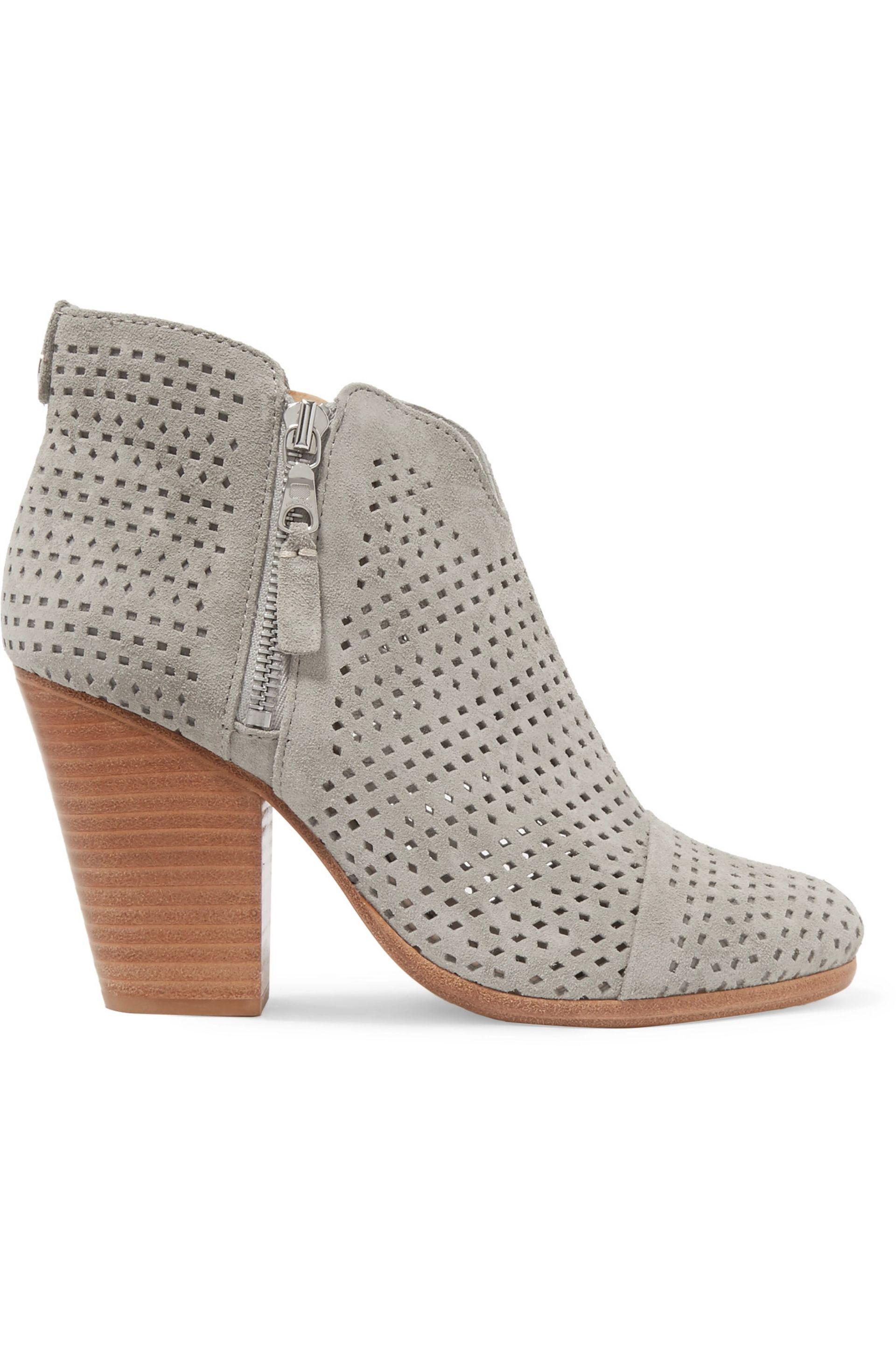 Rag & bone Margot Laser-cut Suede Ankle Boots Light Grey in Grey | Lyst