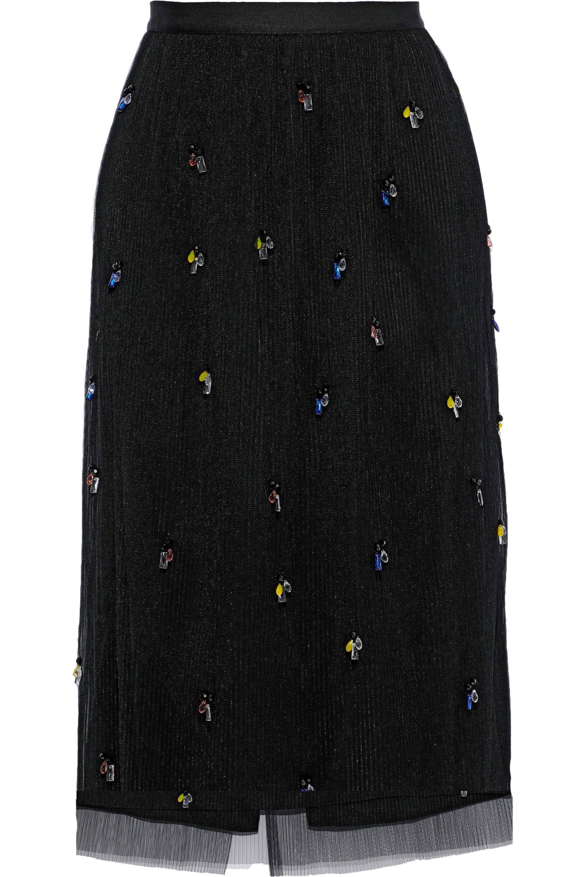 Lyst Jason Wu Woman Crystal Embellished Plisse Tulle Midi Skirt