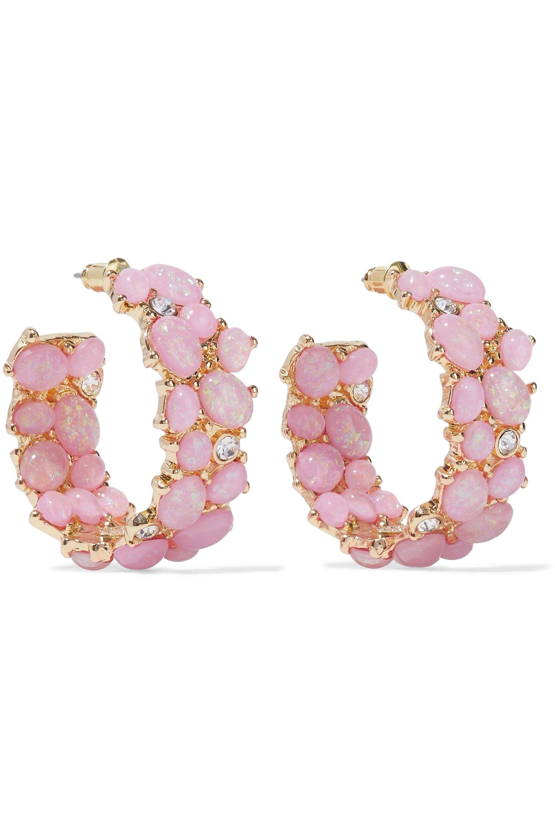 Lyst Kenneth Jay Lane Gold Tone Stone And Crystal Hoop Earrings Gallery