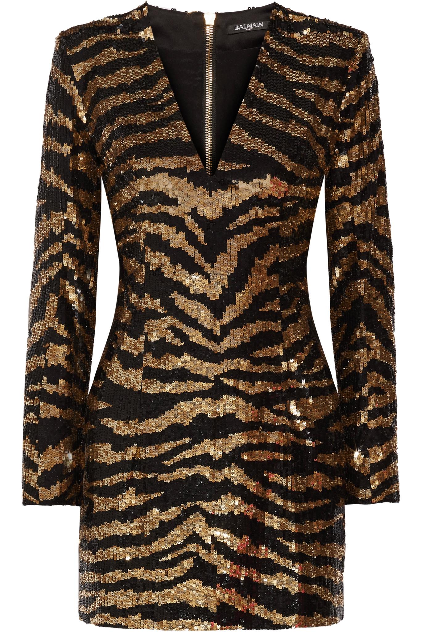 Lyst Balmain Sequined Tulle Mini Dress In Metallic Gallery
