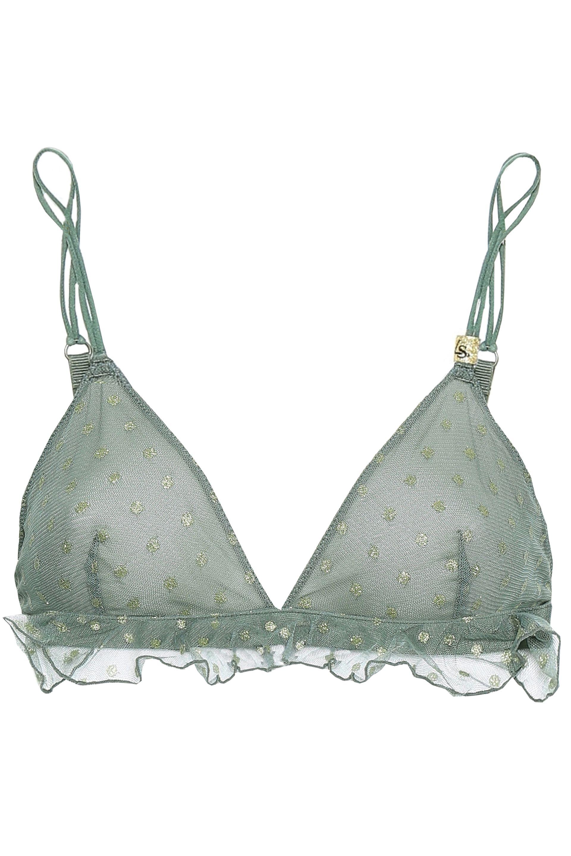 Love Stories Miss Daisy Ruffled Printed Tulle Triangle Bra Army Green